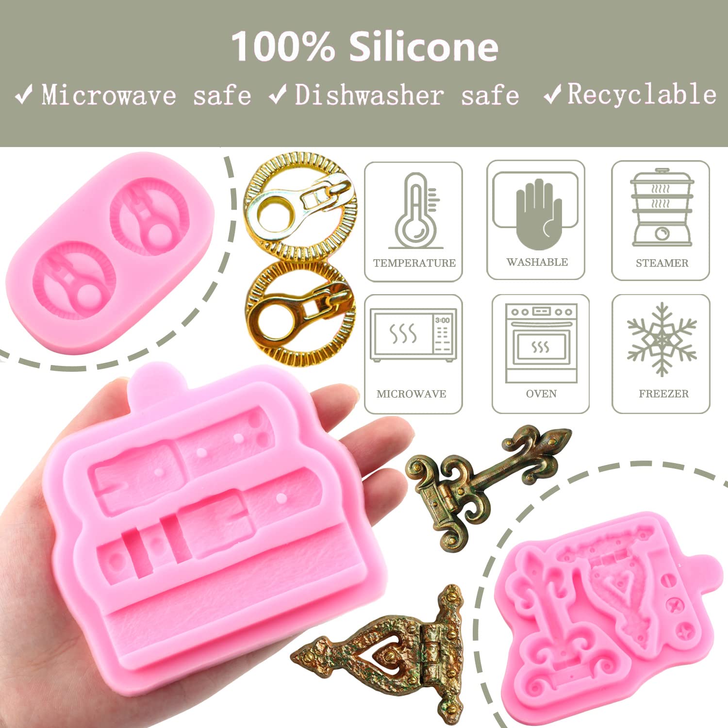Zixiang Zipper Chain Fondant Mold Belt Straps Silicone Molds Hinge Screws Mold For Cake Decorating Cupcake Topper Candy Chocolat