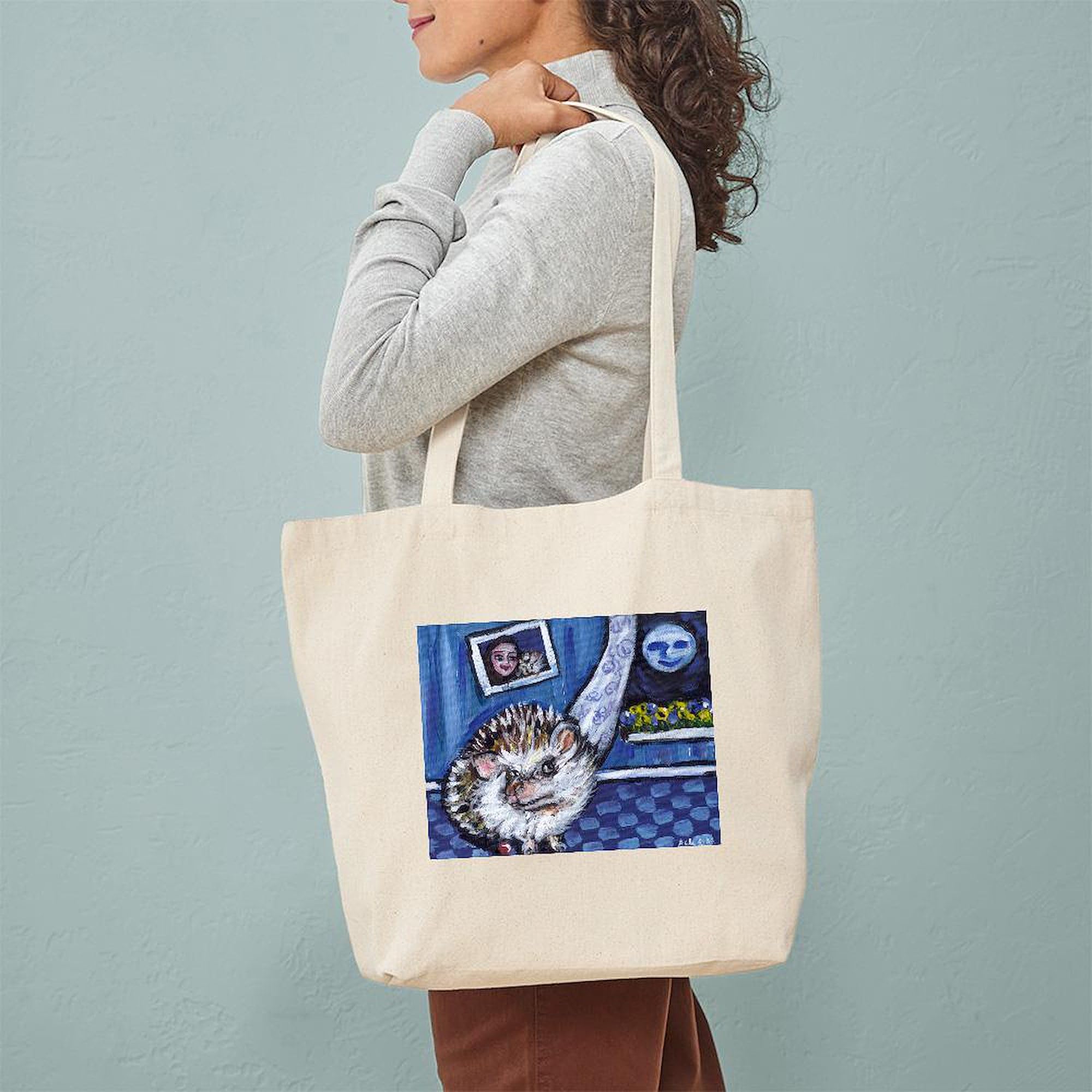 Cafepress Hedgehog Whimsical Art Tote Bag Natural Canvas Tote Bag, Reusable Shopping Bag