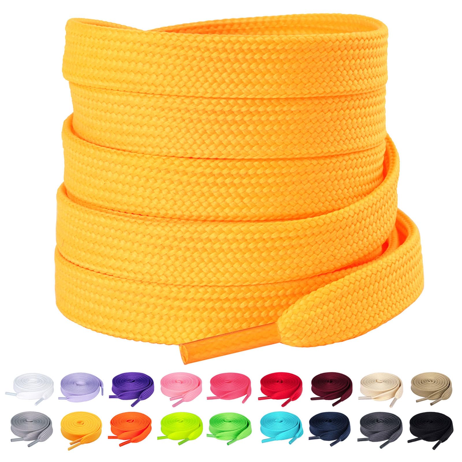 Olukssck Flat Shoe Laces for Sneakers, Yellow Polyester, 40 inch (102cm), 1 Pair