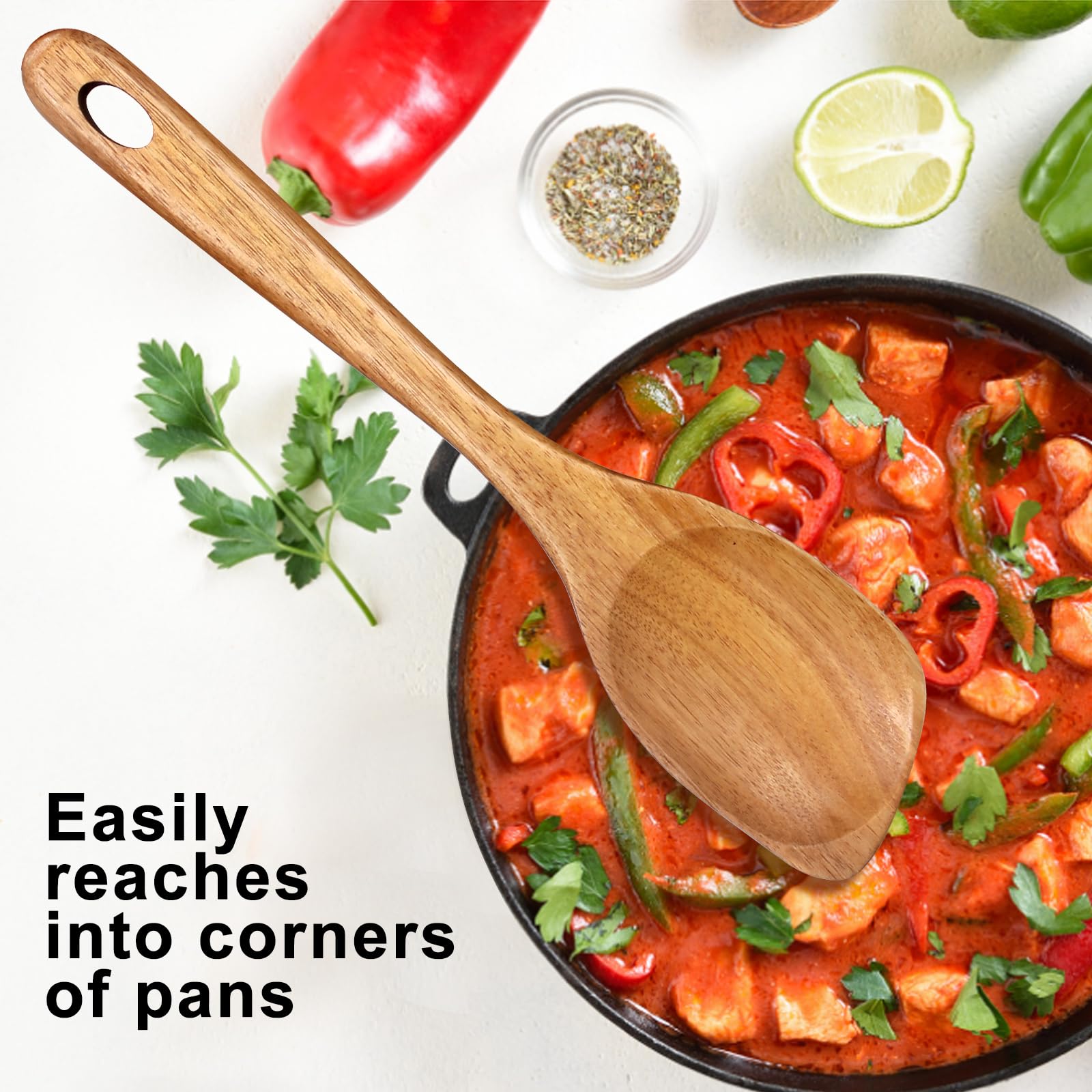 Large Wooden Spoons For Cooking Spatula Mixing Serving Spoon Acacia Best Wood Corner Spoon Non-Stick Spoons Kitchen Utensils Lon