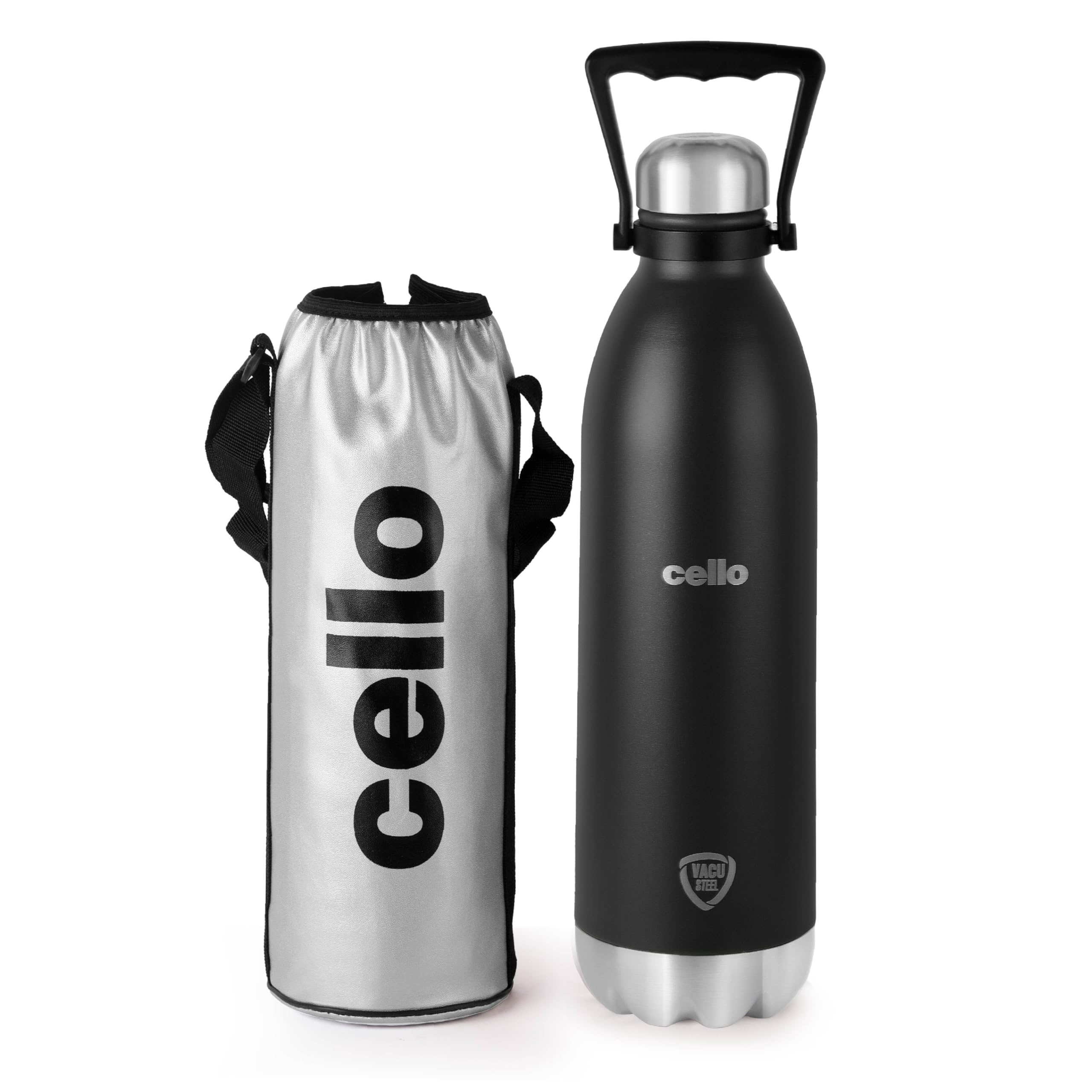Cello Swift Thermosteel Water Bottle, 1800Ml, Black | 24 Hours Hot & Cold | Scratch Resistant (Dtp Coating) | Rust & Leak Proof 