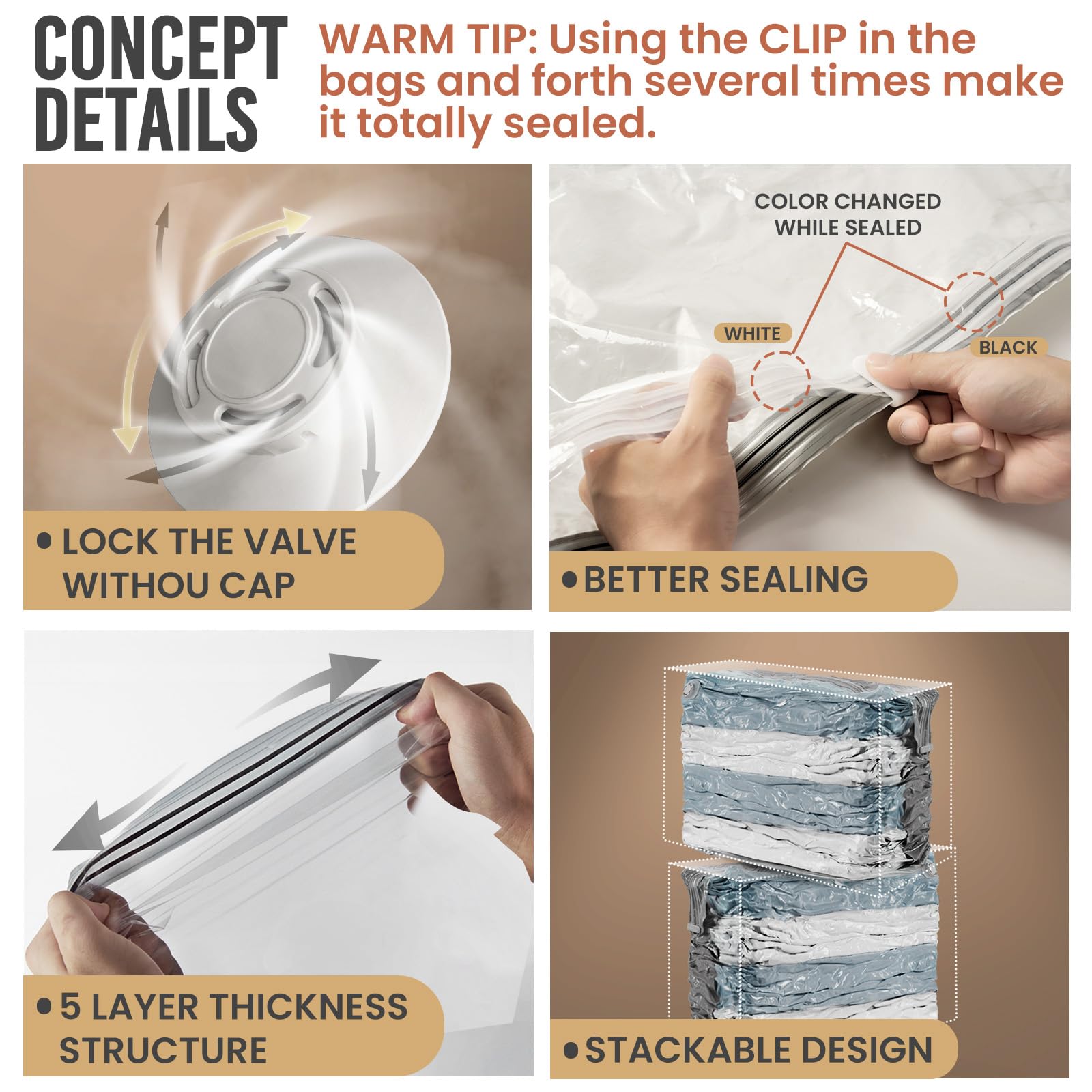 Taili 6 Pack Vacuum Storage Bags, Space Saver Bags, Jumbo Cube 31X40X15 Inch, Extra Large Vacuum Sealer Bags For Comforters, Bla