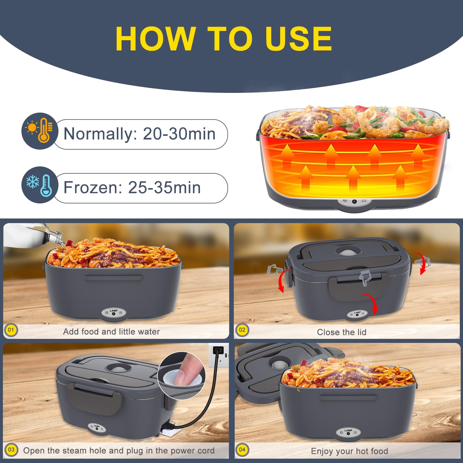 Carsolt Electric Lunch Box Food Heater 3 In 1 Portable Warmer Leakproof Heated Box For Adults, 12V/24V 110V Heating Microwave Fo