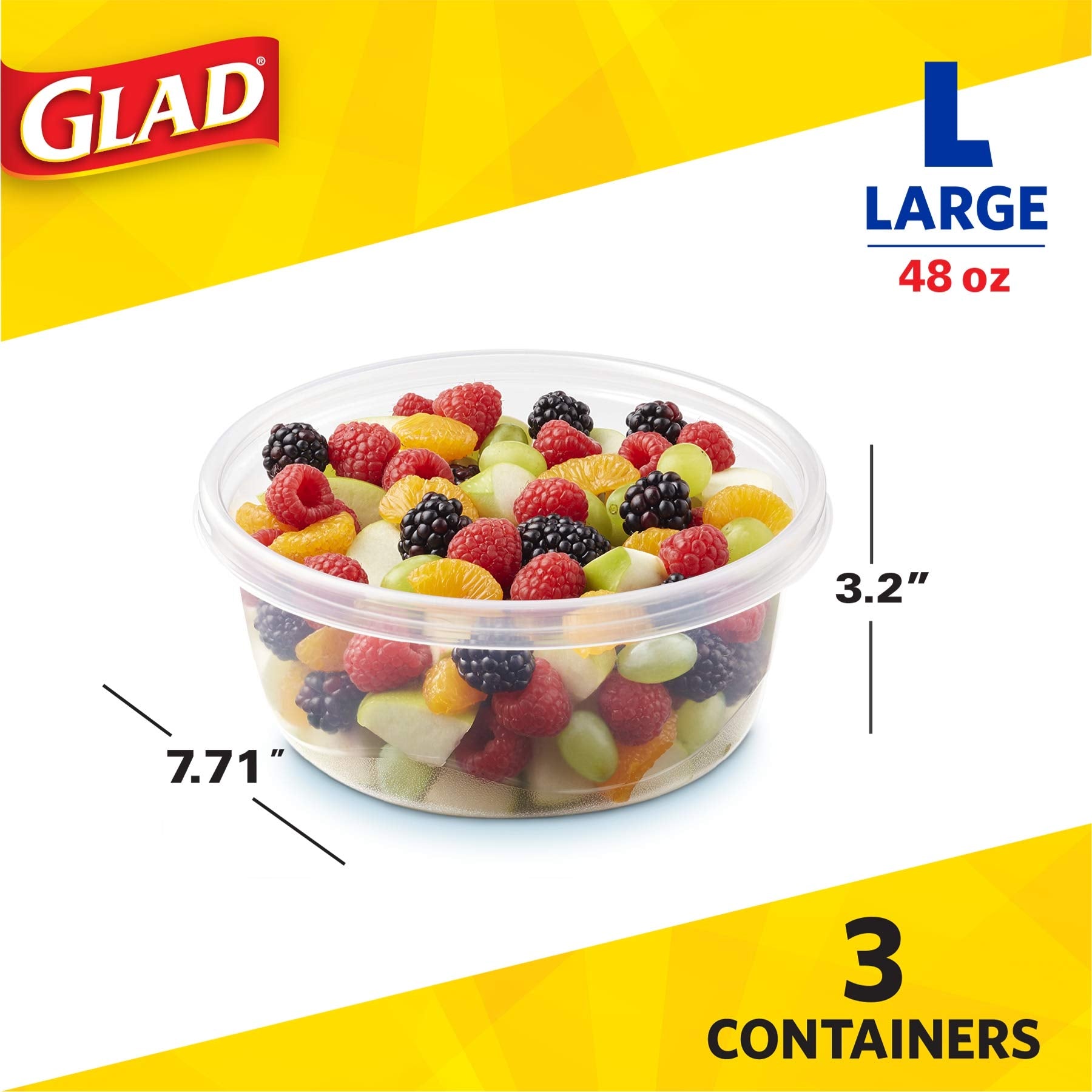 Gladware Big Bowl Food Storage Containers, Large Round Bowl Holds 48 Ounces Of Food, 3 Count Set | Glad Food Storage Containers