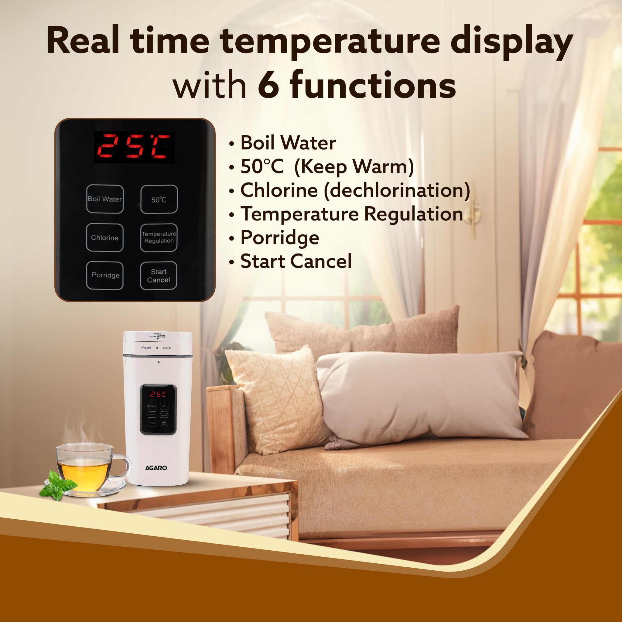 Agaro Delite Portable Electric Kettle, 500 Ml, Fast Boiling, Adjustable Temperature, Keep Warm, Dechlorination, Porridge, Double