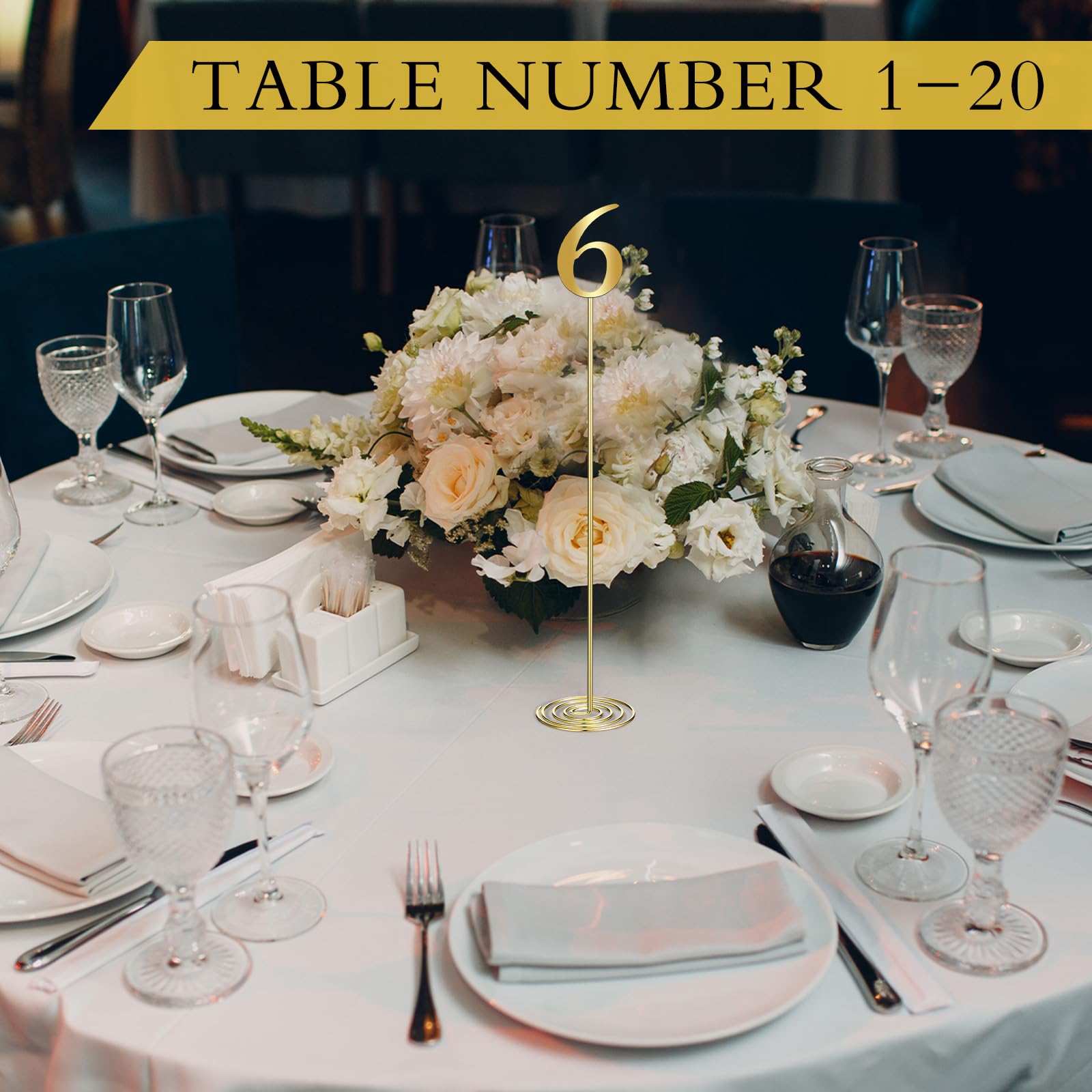 Therwen 20 Pcs Metal Table Numbers 1-20 Table Numbers For Wedding Reception 12 Inch Stainless Steel Party Table Number With Stur