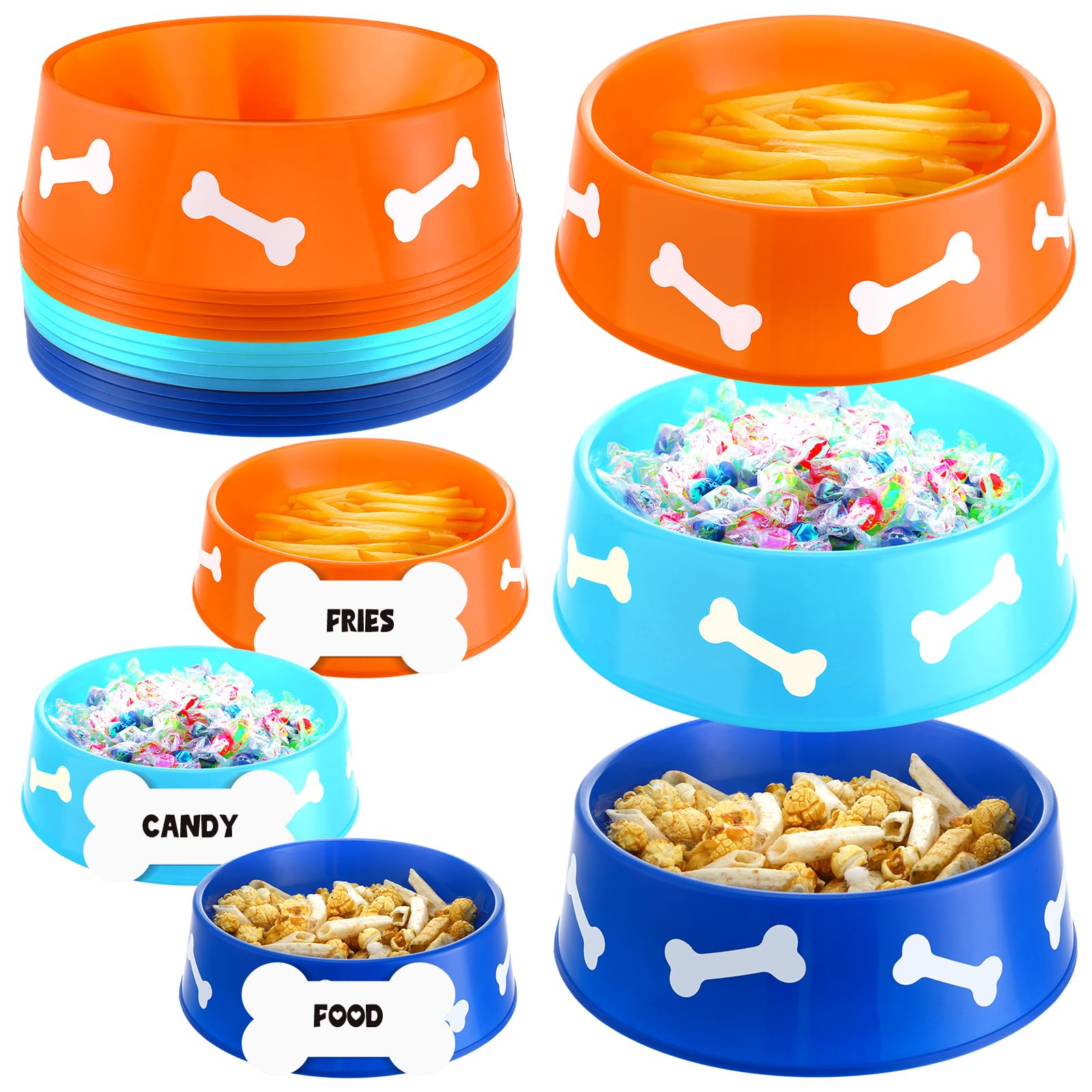 CroBlissful 12 Pack Dog Paw Plastic Bowls Dog Theme Birthday Decoration Party Supplies Blue Yellow Snack Bowls Plates Puppy Food