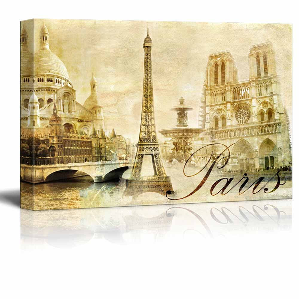 Wall26 - Canvas Prints Wall Art - Amazing Paris - Vintage Clipart (Eiffel) | Modern Wall Decor/Home Decoration Stretched Gallery