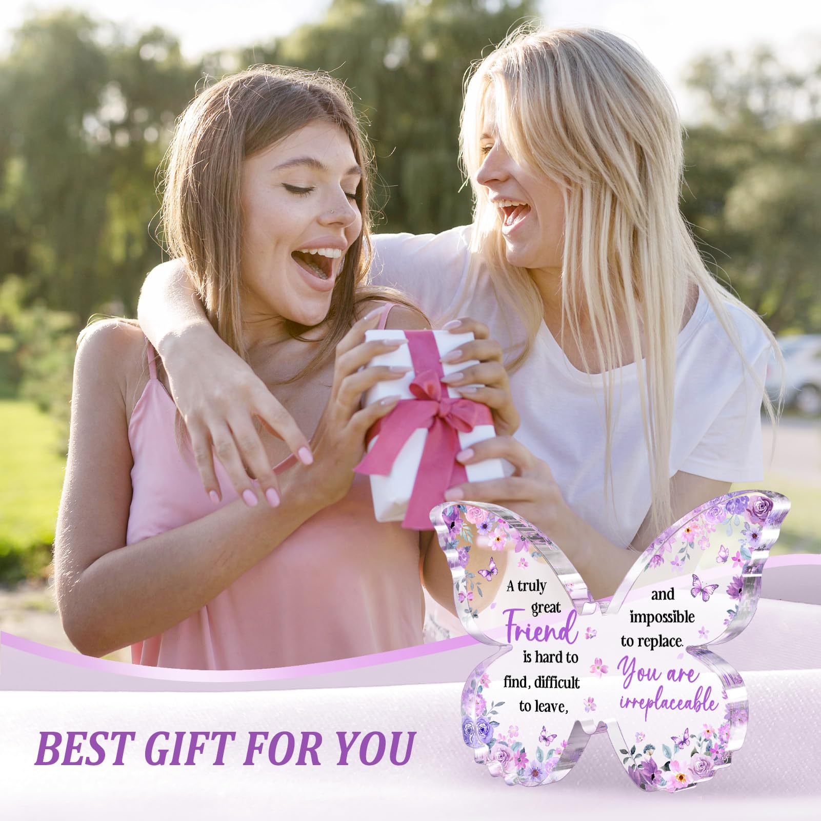 Glydein Friend Friendship Gifts for Women, Purple Butterfly Acrylic Plaque Desk Decor, Christmas Gifts for Friends Women Unique,