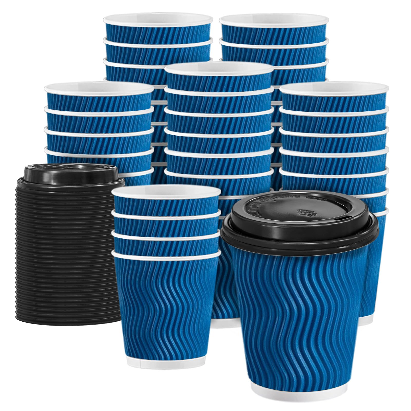 Clawsoff 100 Pack 8 oz Coffee Cups with Lids Disposable Insulated Cup Navy