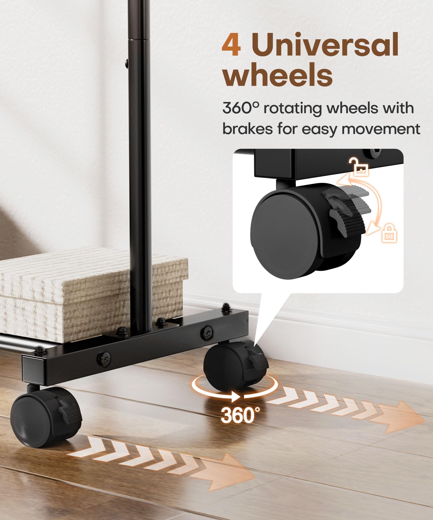 Homde Heavy Duty Clothes Rack: 120lb Standing Garment Storage for Indoor - Rolling Hanging Rod for Bedroom Laundry Room - Coat D