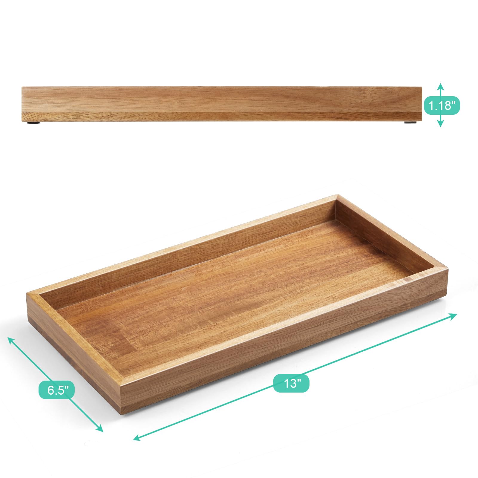 Alelion 13'' Bathroom Vanity Tray For Counter - Acacia Wood Decorative Tray For Toilet Tank Makeup Perfume Jewelry Catchall Coff