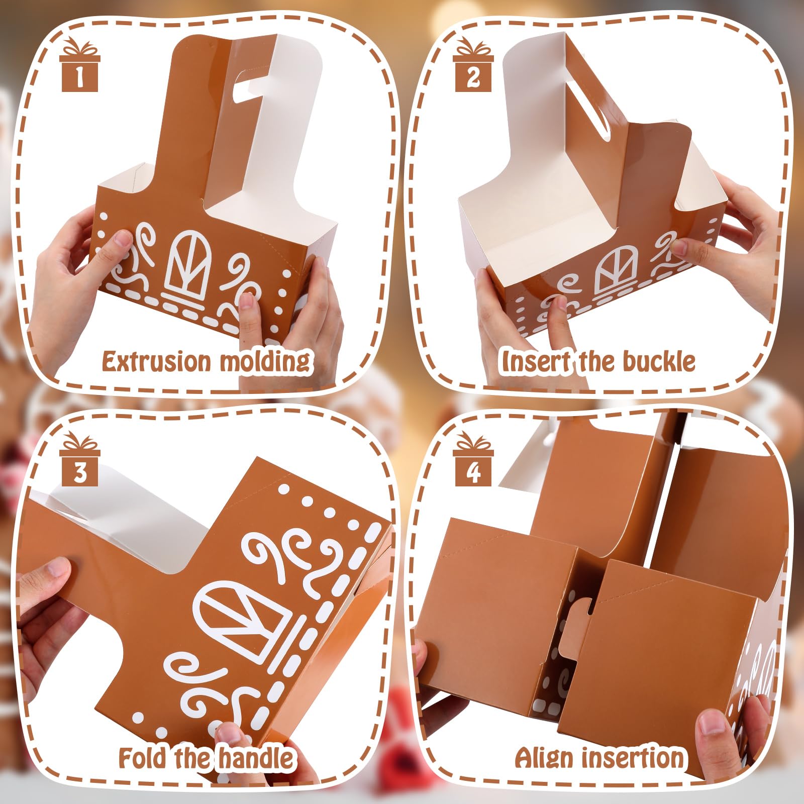 Marspark 12 Set Christmas Drink Carrier with Handle 2 Cup Gingerbread House Drink Carrier Gingerbread Gift Bags with Greeting Ca