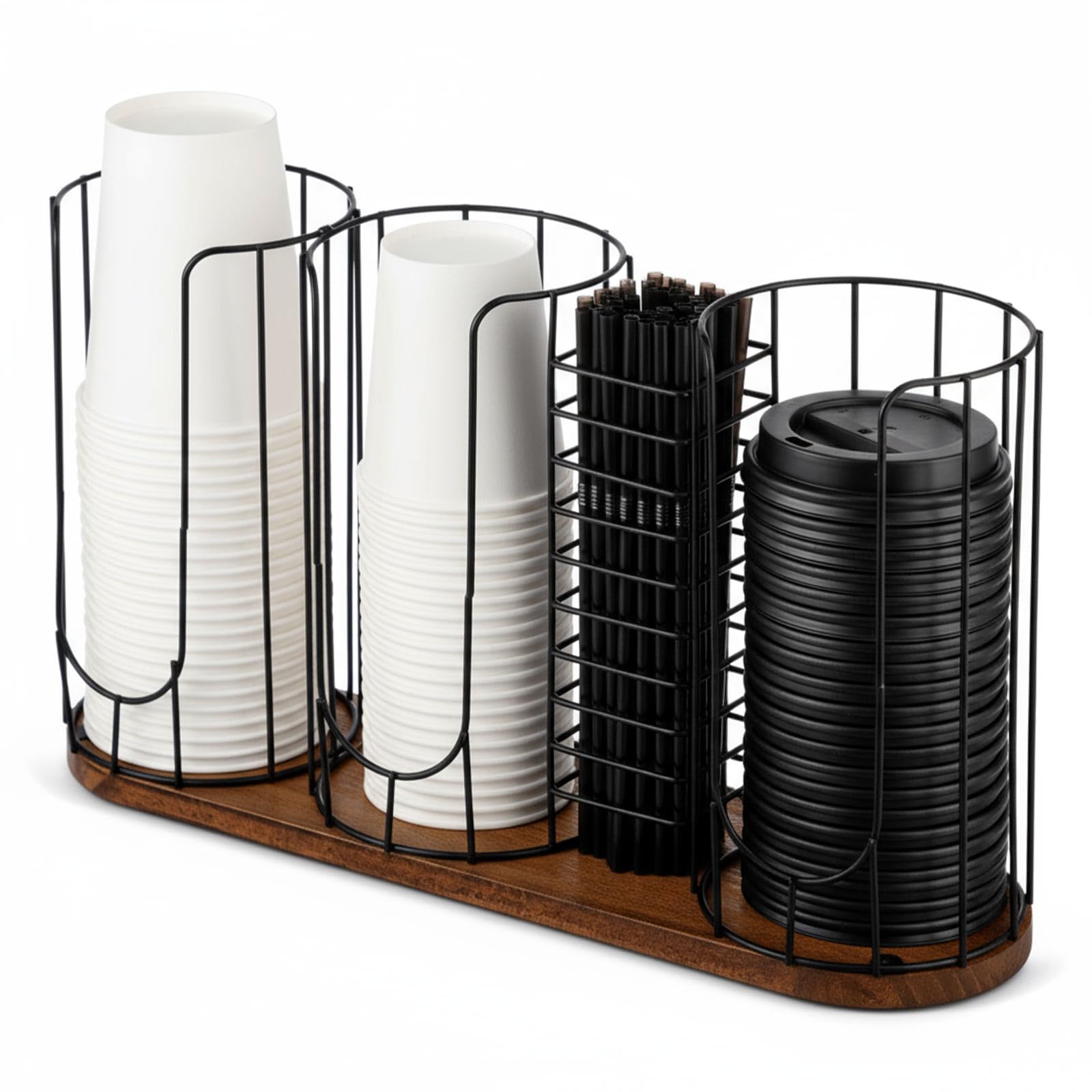 Geelin 18oz Adjustable Coffee Cup Dispenser with Wooden Base, Cup Holder Organizer for Storing Paper Cups, Straws, Lids and Othe