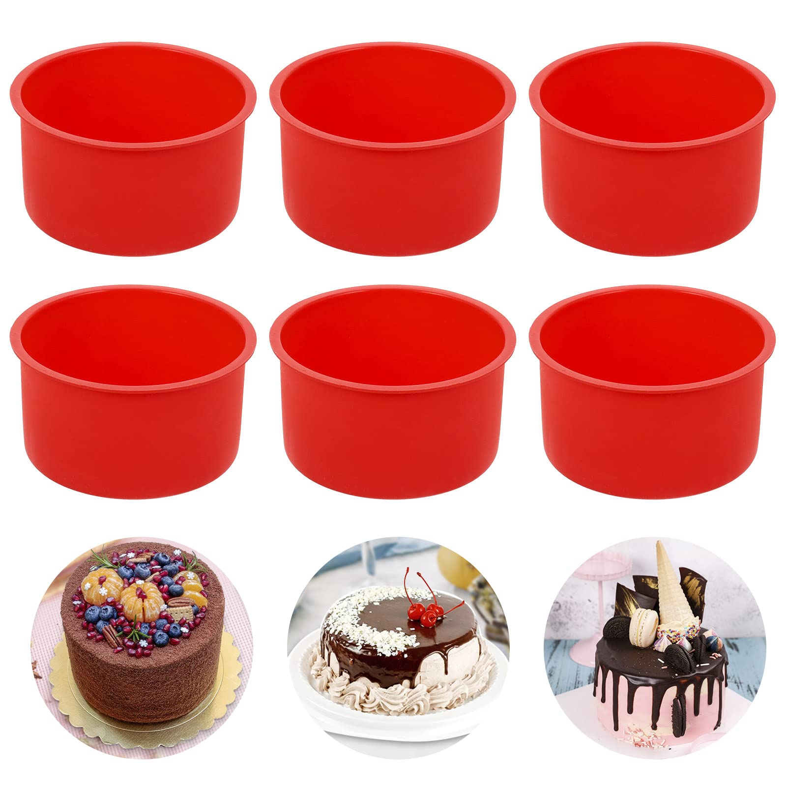 Tiopeia 4 Inch Silicone Mini Cake Molds, Round Baking Pan Non-Stick Silicone Baking Molds Bakeware Pan Reusable Cake Pans For Mu