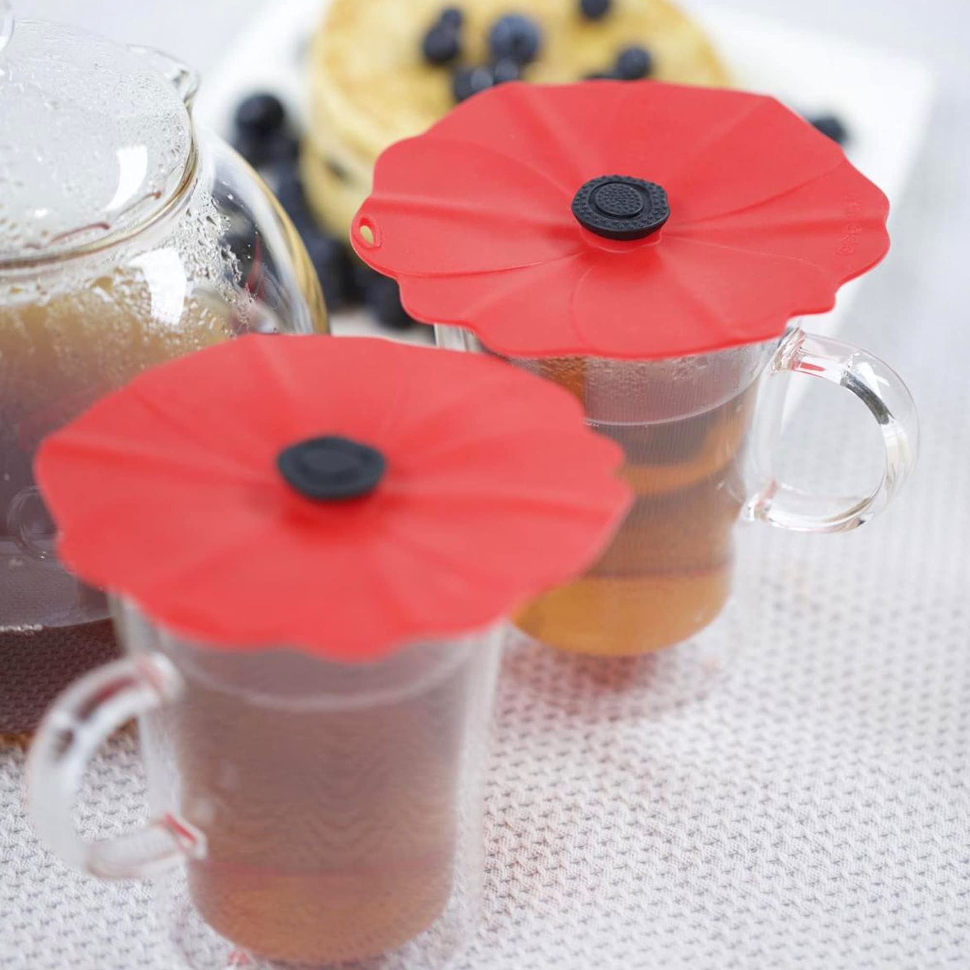 Charles Viancin - Set Of 2 Poppy 4    Silicone Drink Covers - Airtight Seal On Any Smooth-Rimmed Glass, Keep Drinks Cool Or Hot,