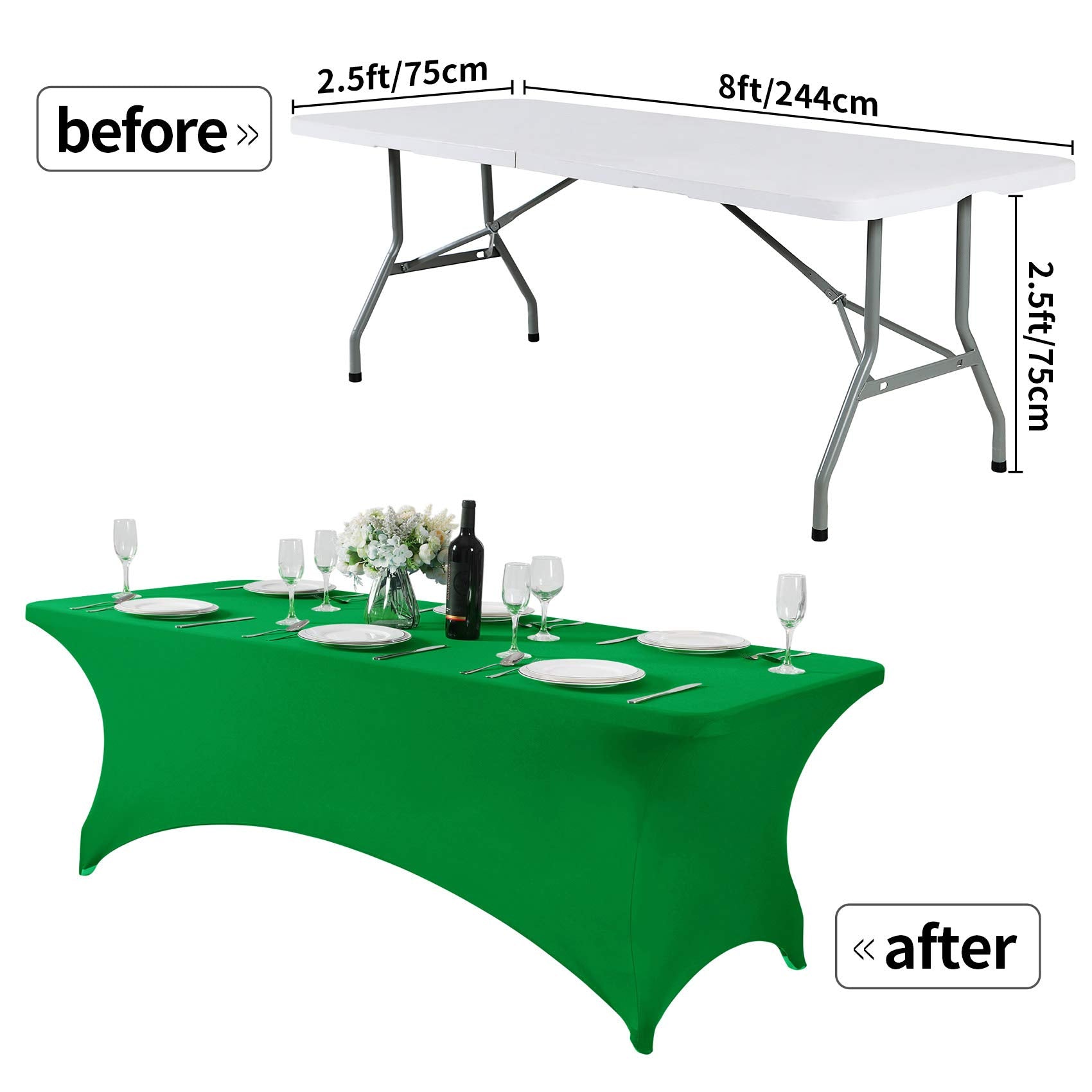 Hezuzo Spandex Table Cover For 8Ft Table Universal Fitted Stretch Tablecloth For Party, Banquet, Wedding And Events-Emerald