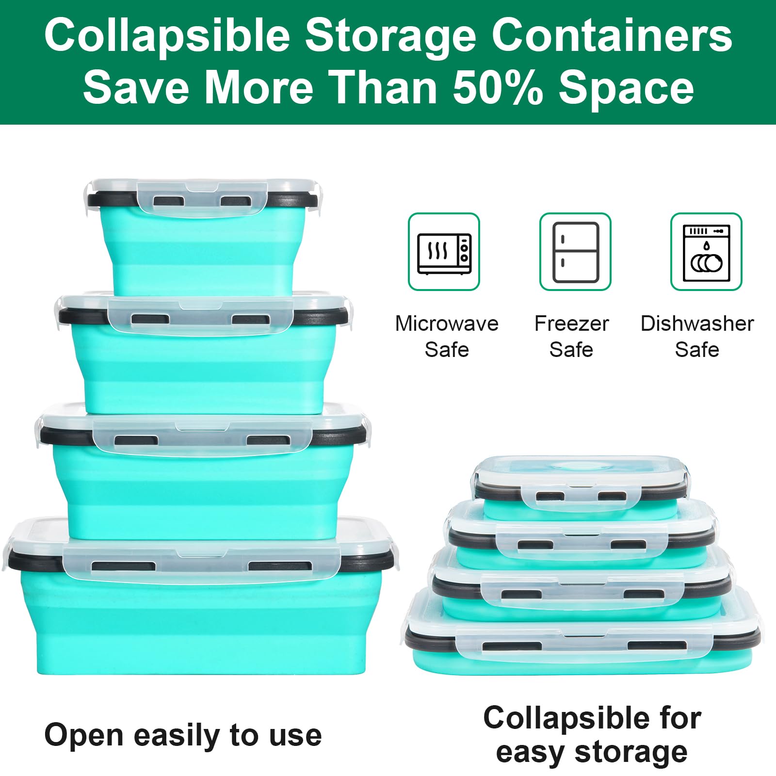 8 Pack Collapsible Food Storage Containers With Lids, Collapsible Storage Containers Sets Silicone Collapsible Bowls For Camping