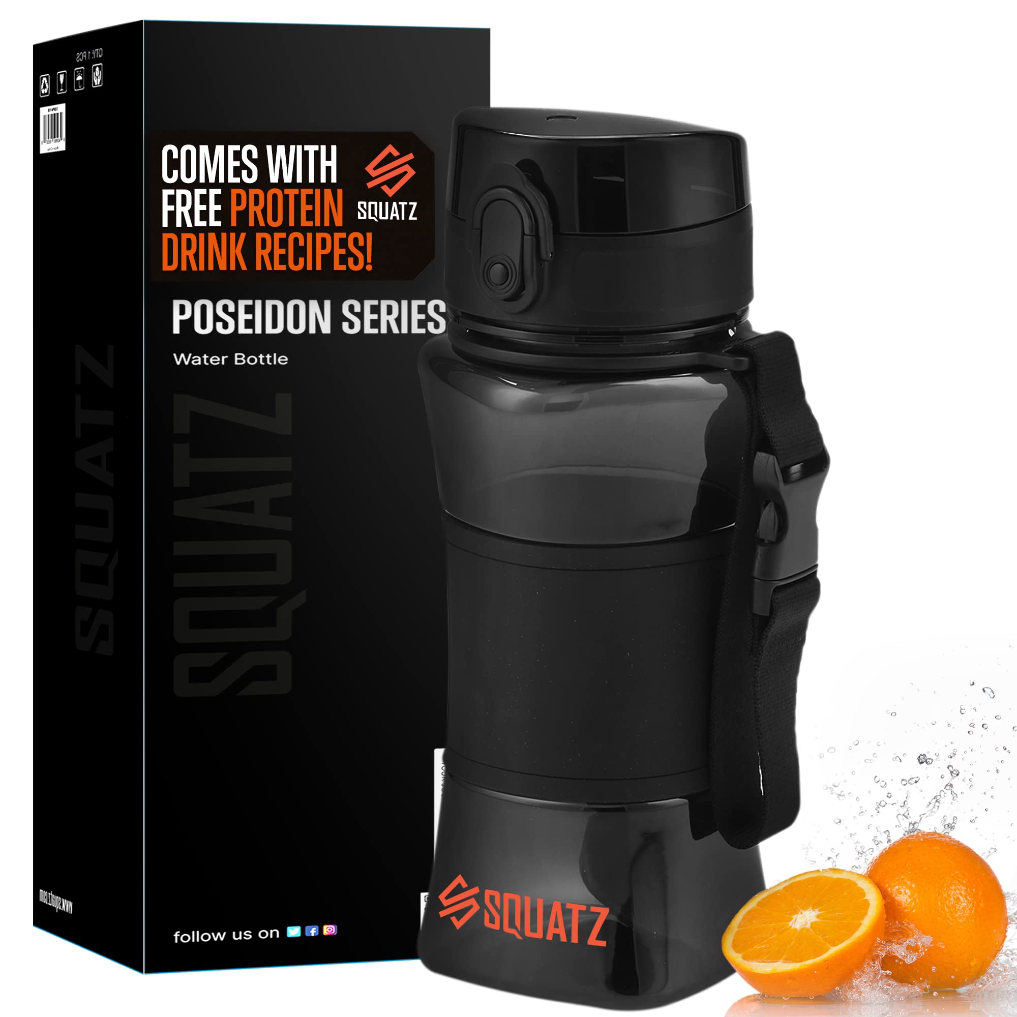 Squatz 17 Oz Poseidon Series Water Bottle For Protein And Fruit Shakes - Premium Quality Wide Mouth Gym Flask Fruit Infuser Stra
