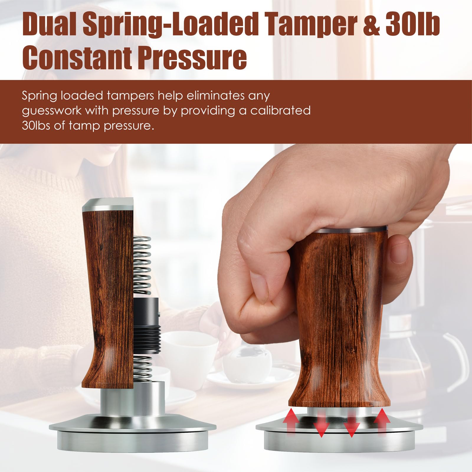 53.3Mm Espresso Hand Tamper, Matow Calibrated Spring Loaded Coffee Tamper With Stainless Steel Ripple Base, 30Lbs Espresso Tampe