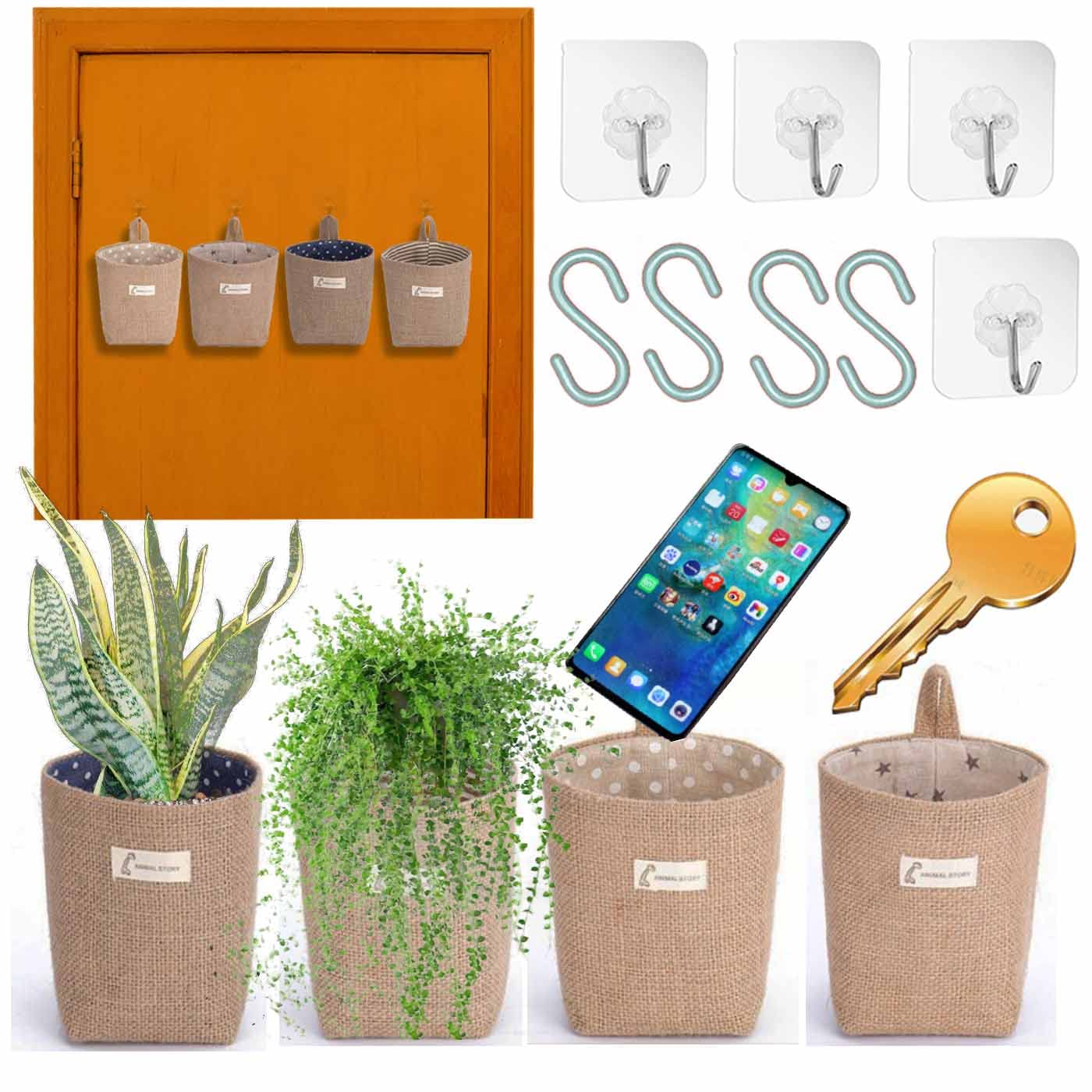 Perfsign 4 Pcs Storage Basket,Wall Hanging Storage Bag,Small Hanging Baskets Wall,Hanging Pocket,Hanging Wall Storage,Wall Baske