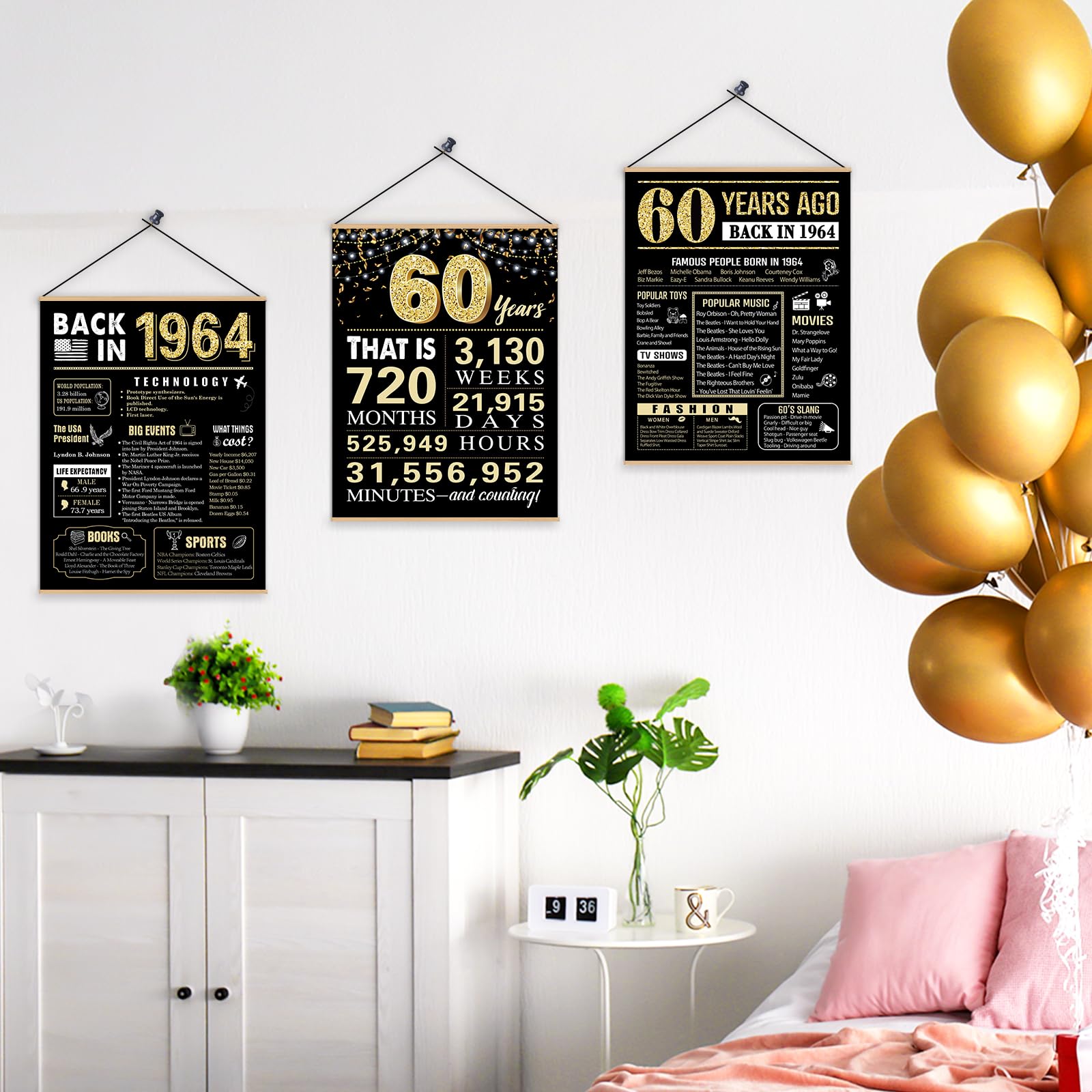 60Th Birthday Decorations Back In 1964 Posters 3 Pieces 11 X 14 1964 Birthday Gifts For Men 60 Years Ago Party Decorations Suppl