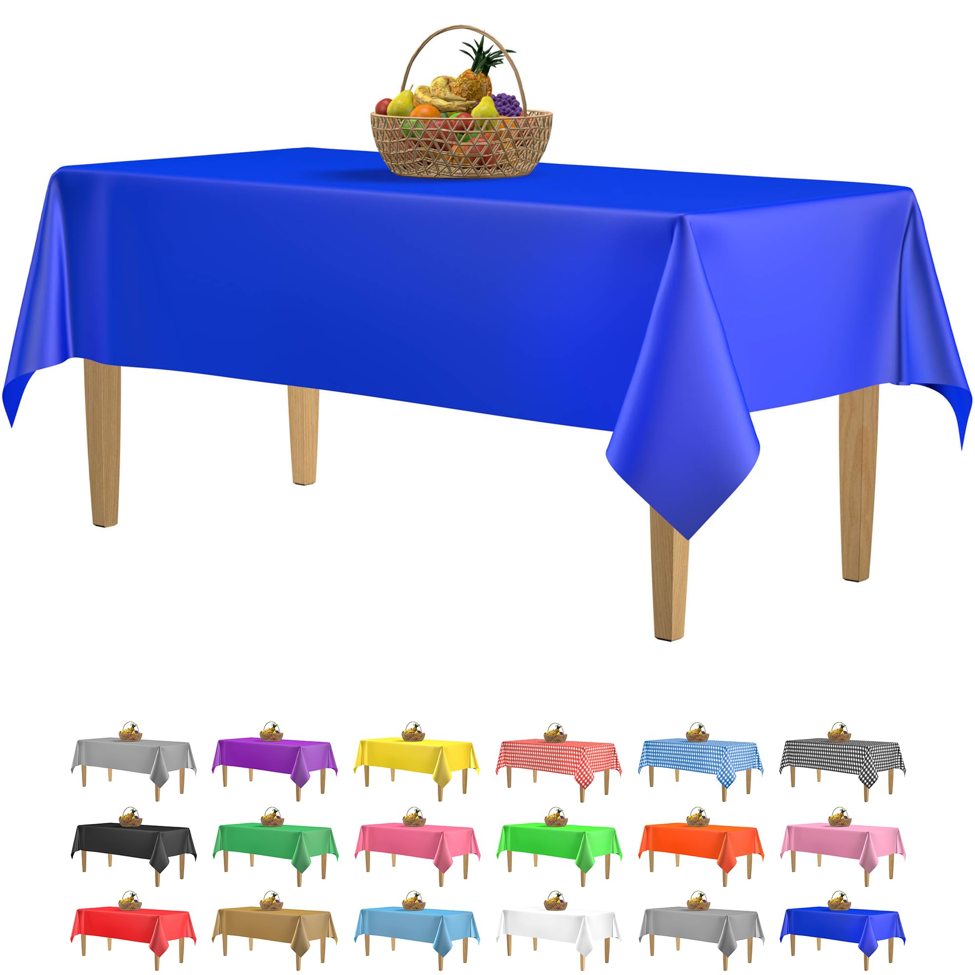 14 Pack Premium Blue Plastic Tablecloth - 54 X 108 In. Disposable Rectangle Plastic Table Cloth - Decorative Rectangle Table Cov