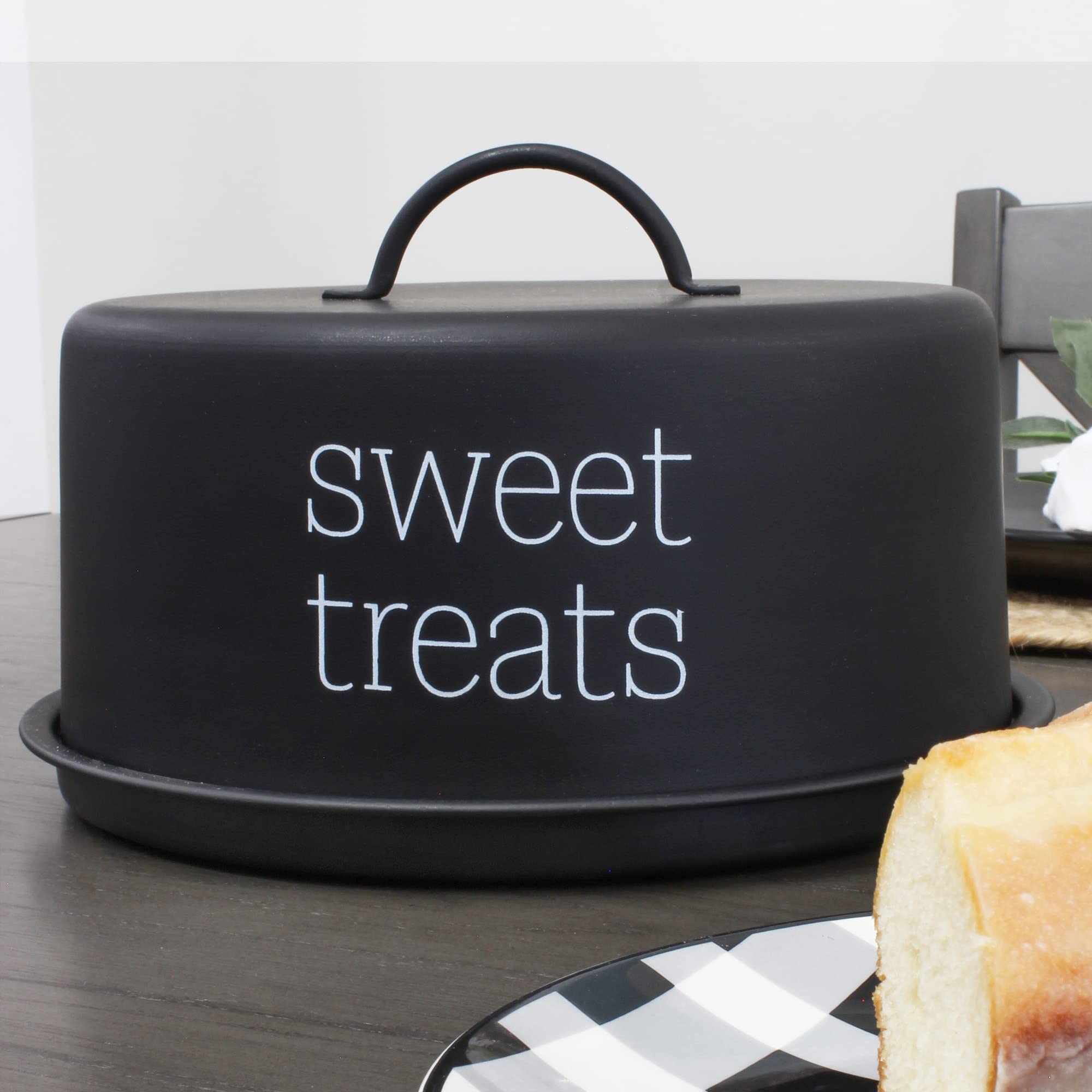Auldhome Enamelware Black Cake Cover; Contemporary Style Dessert Plate With Domed Lid