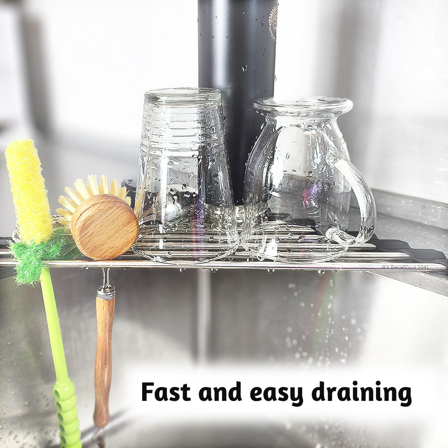 Roll Up Sponge Holder For Counter, Sink Organizer For Kitchen, Bathroom, Laundry Room, 304-Stainless Steel Sink Organizer For Sp