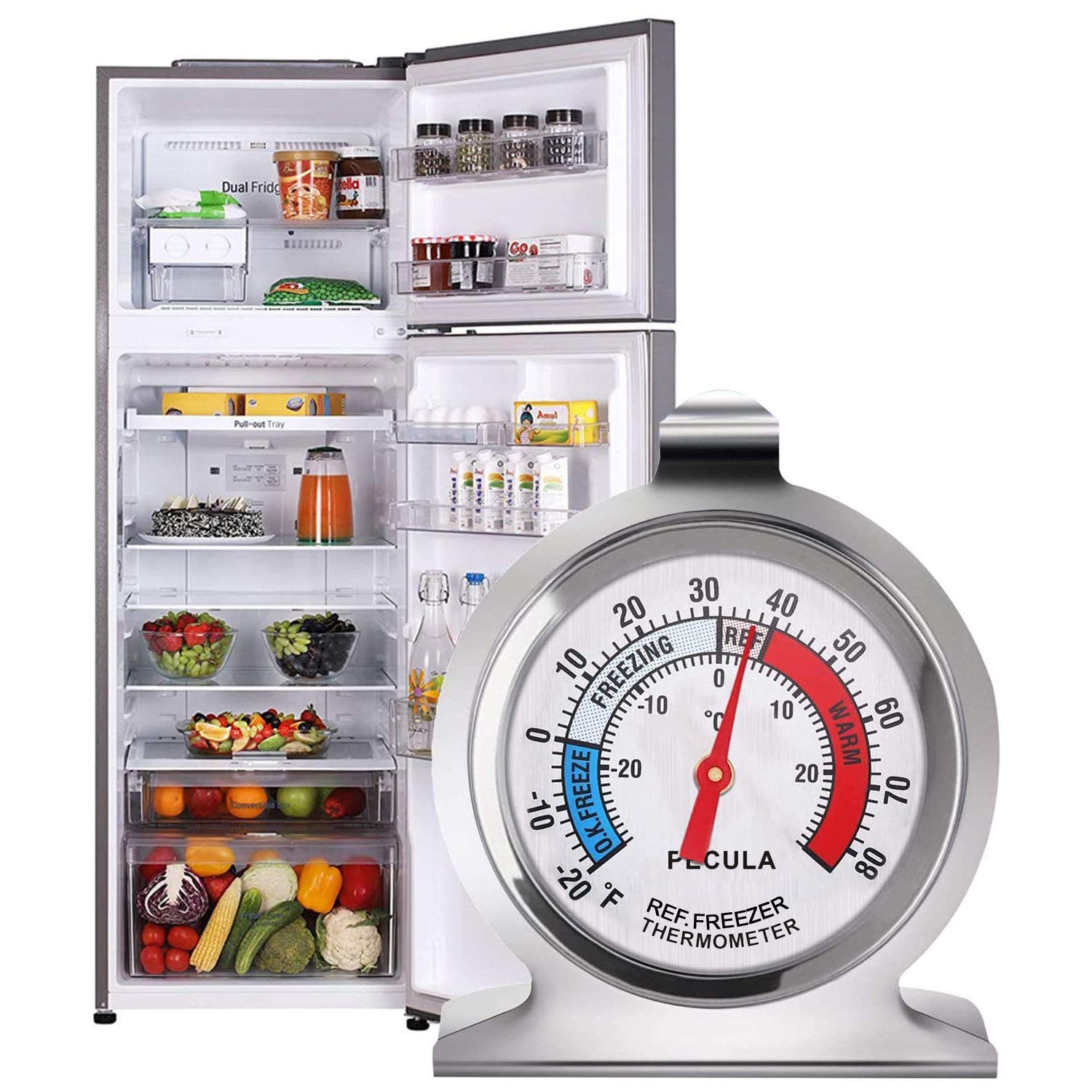 2 Pack Refrigerator Thermometer  -30~30C/-20~80F  Classic Fridge Analog Thermometer Large Dial with Red Indicator Thermometer for Freezer Refrigerator Cooler
