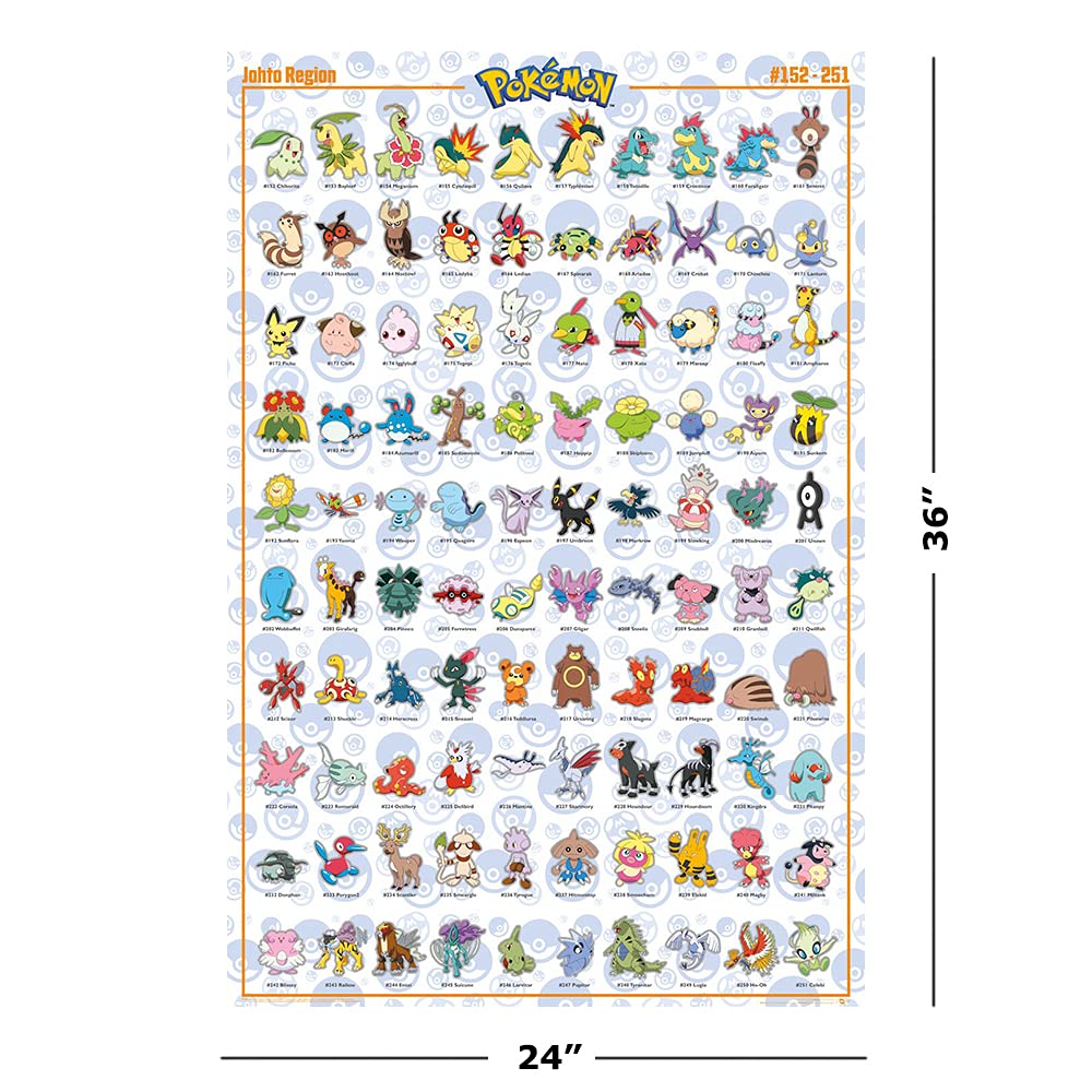 Pokemon - TV Show/Gaming Poster (100 Johto Region Pokemon) (Size: 24'' x 36'')