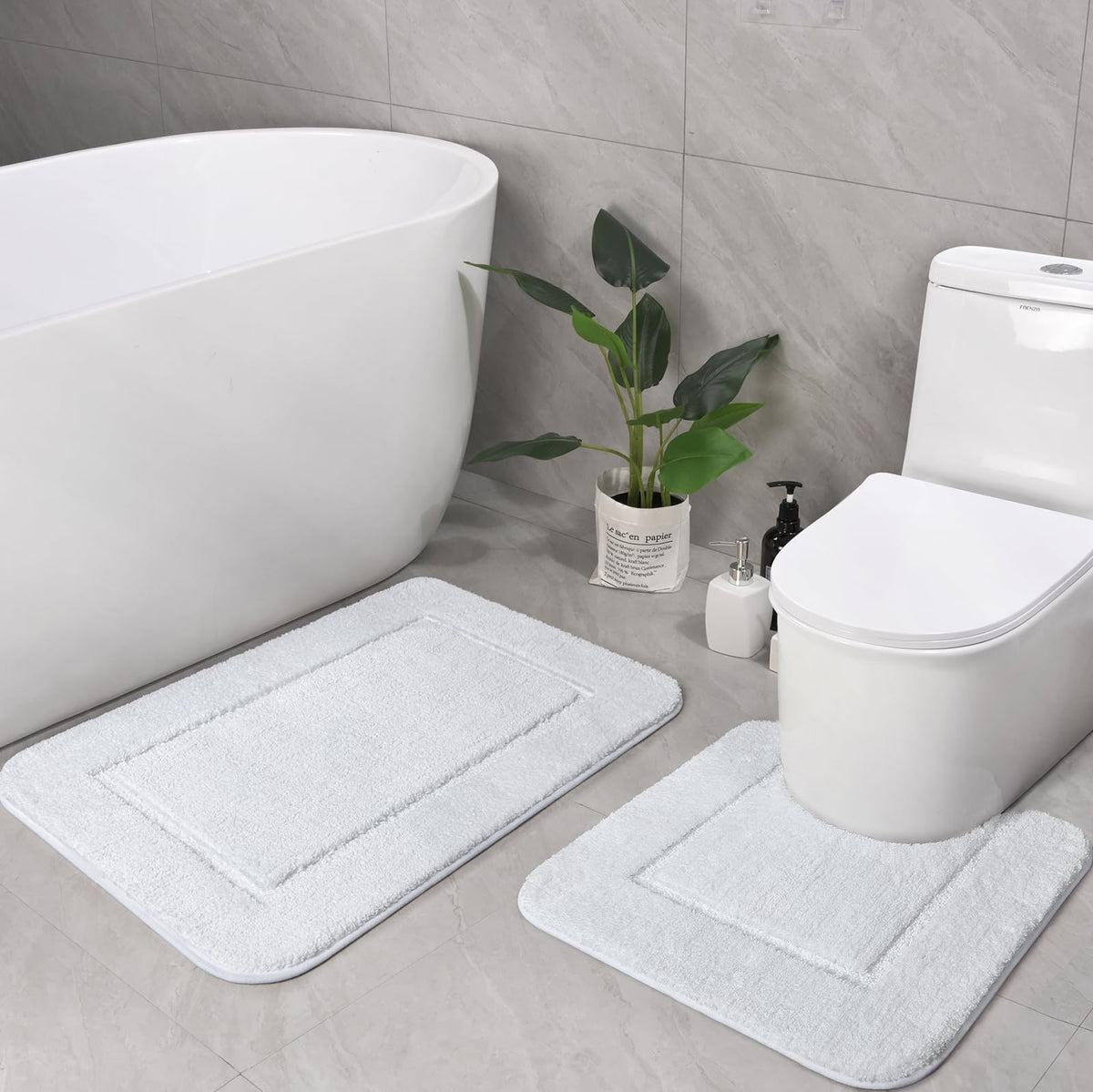 Lochas Bathroom Rug Set White, Soft Bath Rug Set 2 Piece Set, Toilet Mat U-Shaped 20X20 And 34X20 Bathroom Rugs, Quickly Dry Mat