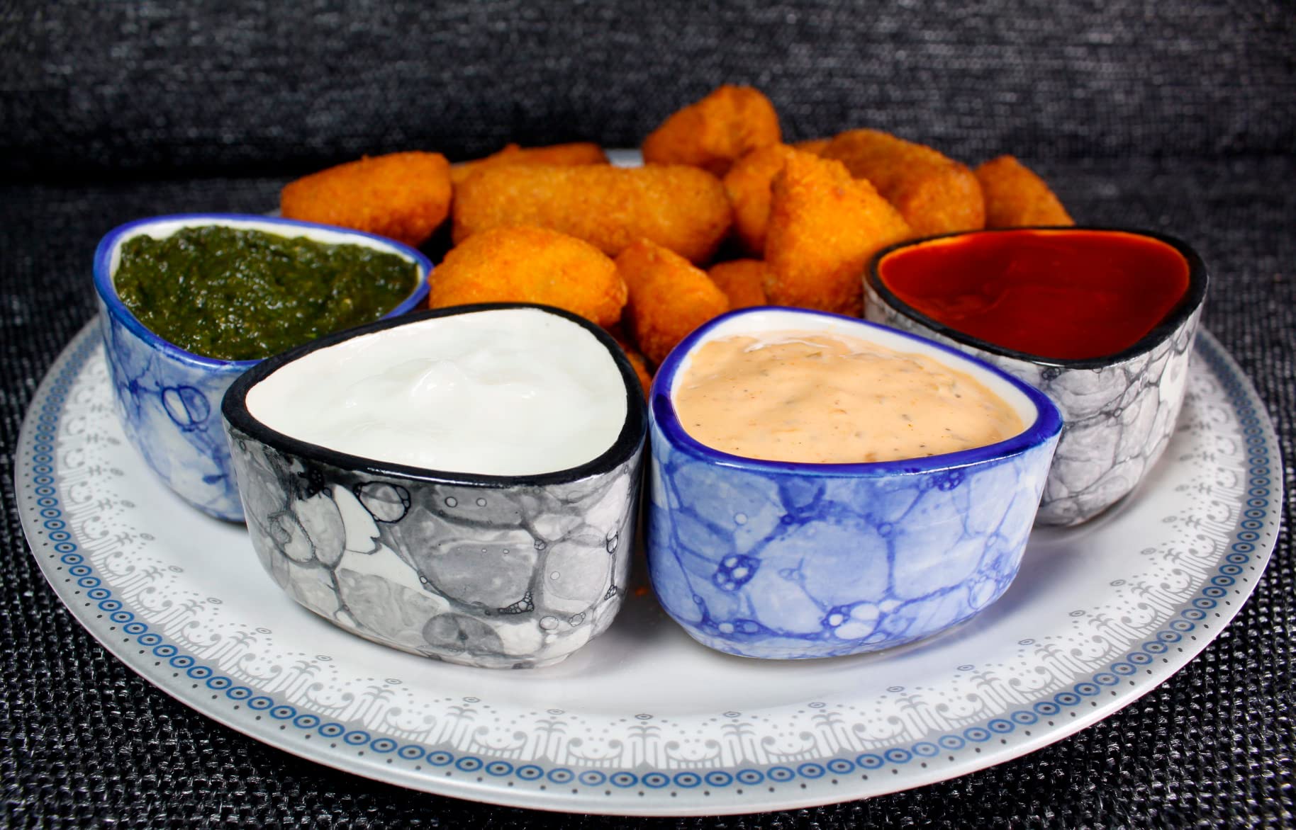 U & U Unique Utilities Ceramic Chutney Bowl Set Of 4 Small Ketchup Sauce Dip Bowl Pots (Blue Grey 80 Ml)