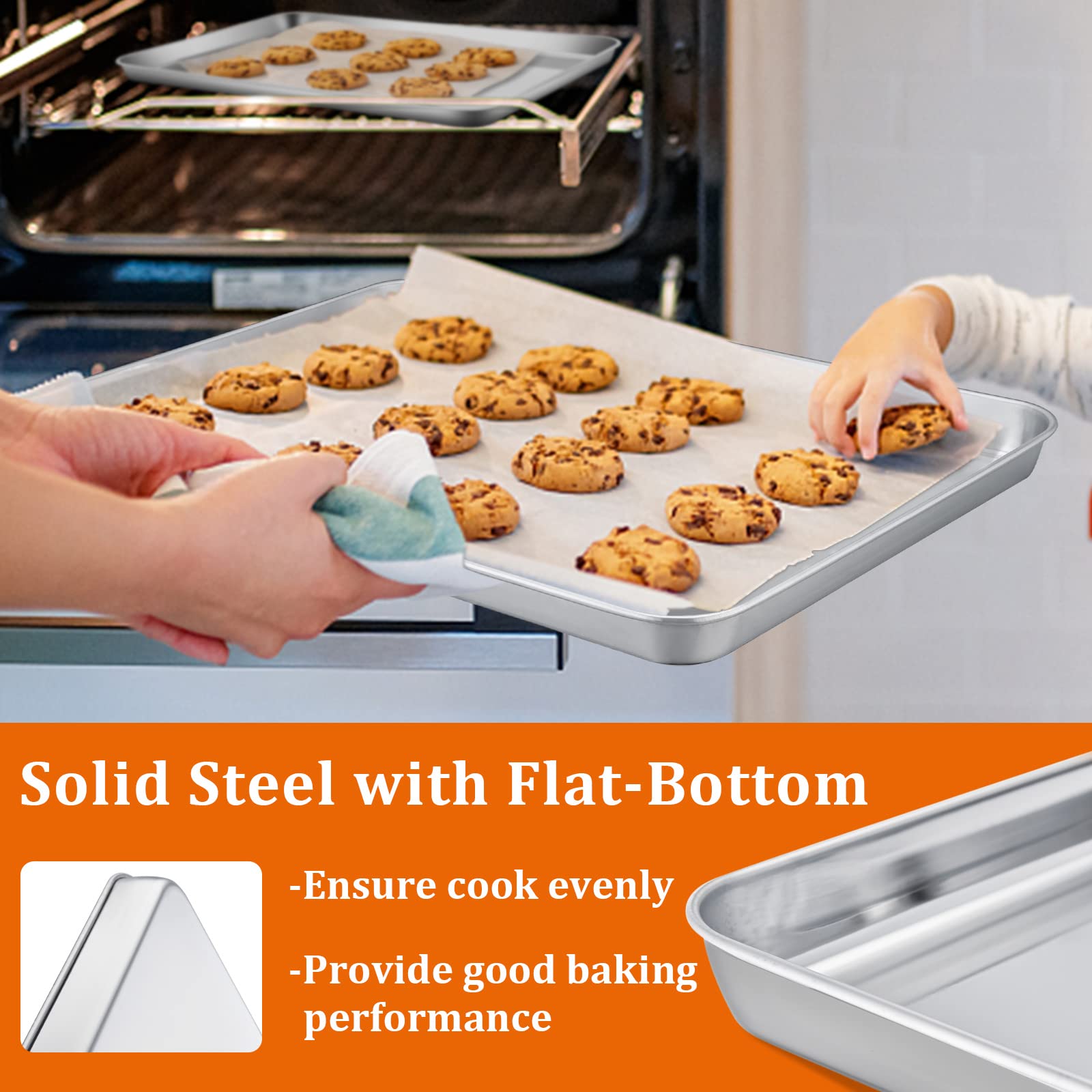E-Far Baking Cookie Sheet Set Of 2, 16   X12    Stainless Steel Baking Sheet Pan With 50 Parchment Paper, Rectangle Baking Tray