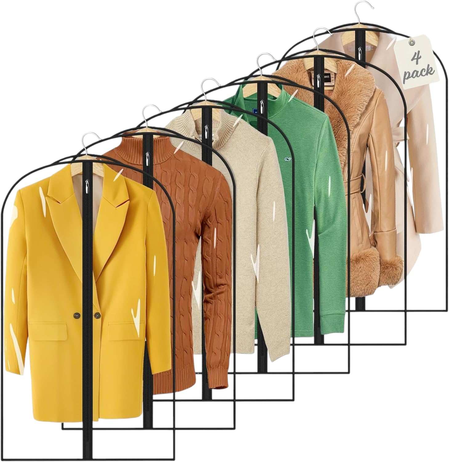Raahii 4 Piece Plastic Transparent Suit Cover, Blazer Cover, Coat Covers With Zip For Wardrobe Storage Of Suit, Jacket, Garments