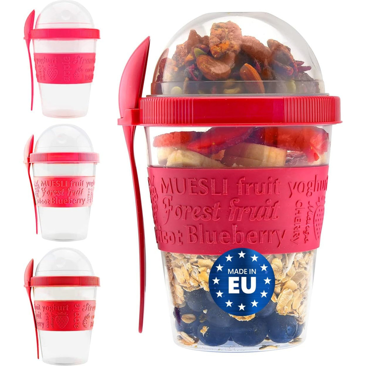 Tribello 20 Oz Overnight Oats Container With Lid, Set Of 4 Crunch Cups To Go, Portable Parfait Cup With Compartments For Topping