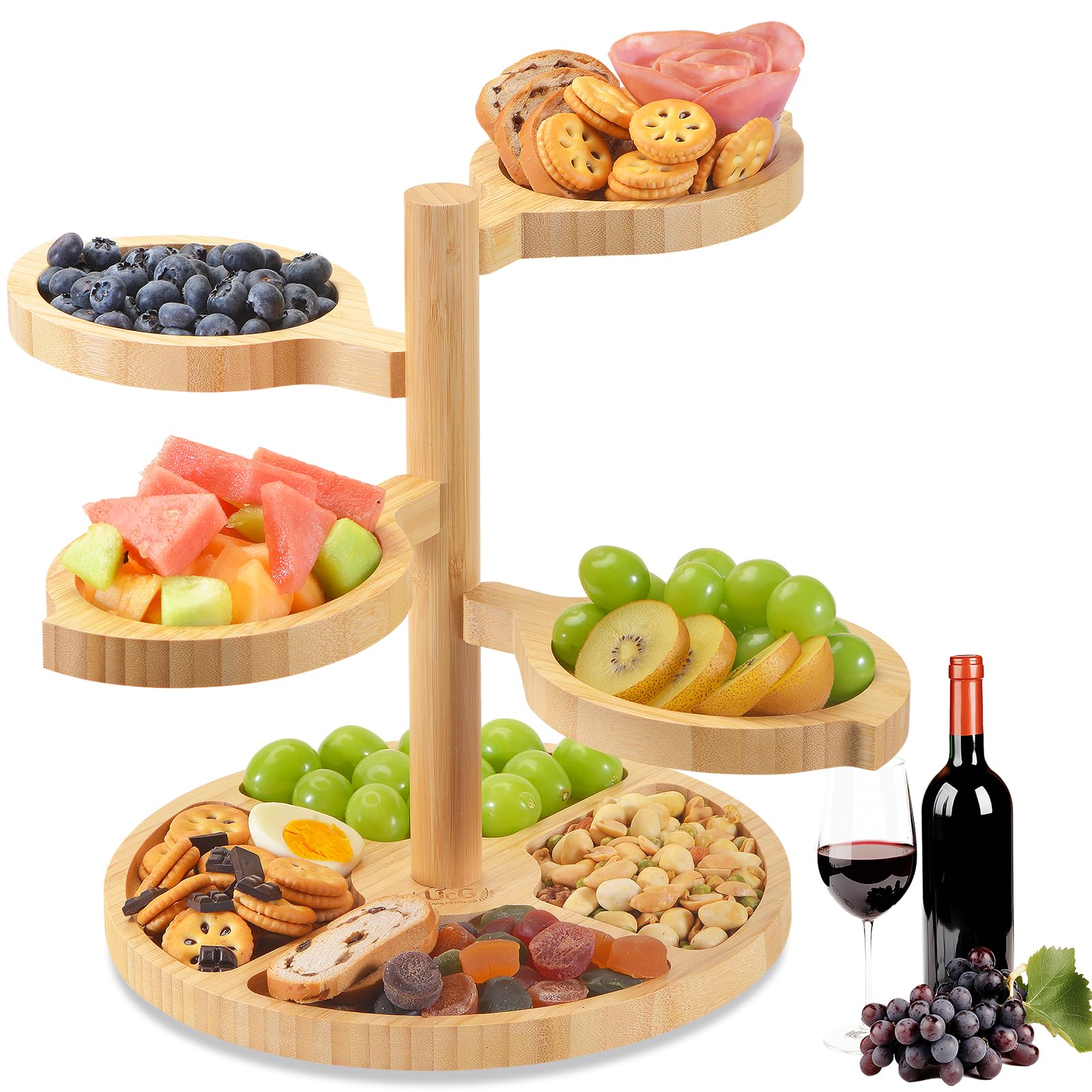 Utcg 5-In-1 Bamboo Charcuterie Board - 360 Rotating, Tiered, Detachable, Easy To Clean - Ideal Gift For Christmas, New Year, Wed