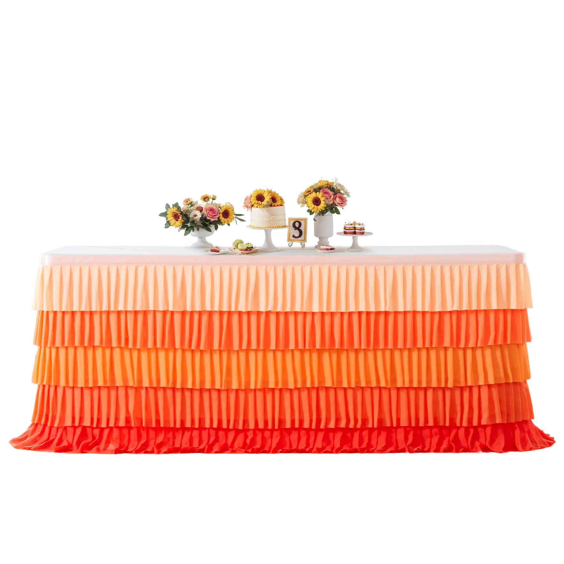 Orange Table Skirt Ruffle Fall Tablecloth for Rectangle Table 14ft Thanksgiving Christmas Birthday Party Baby Shower