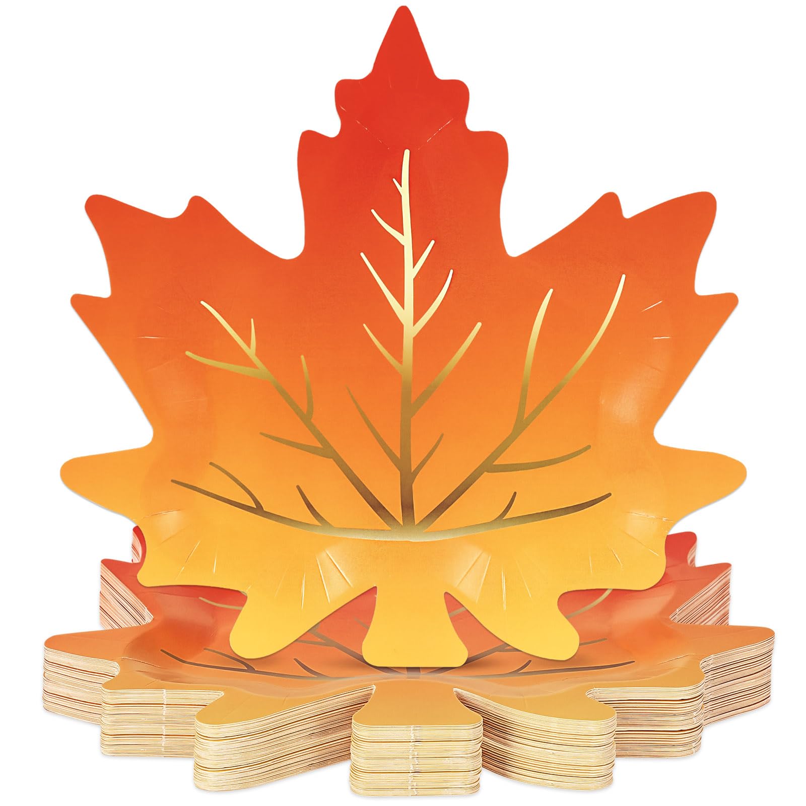 Whaline 30Pcs Fall Thanksgiving Paper Plates Maple Leaves Shaped Disposable Plates Gold Foil Autumn Leaves Harvest Plates for We