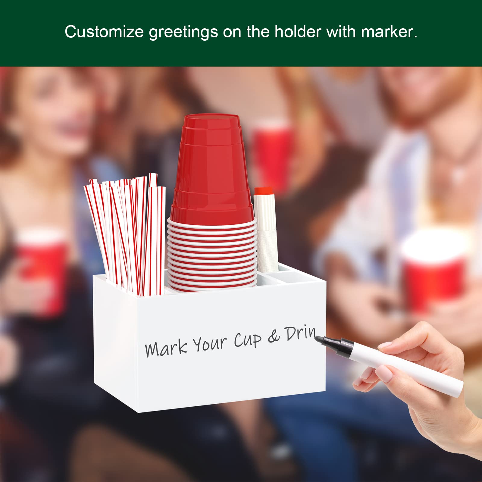 Bosscasa Cup Holder With Marker Slot, Party Cup Dispenser Acrylic Cup Organizer Mark Your Cup And Drink Up Caddy Modern Bar Coun