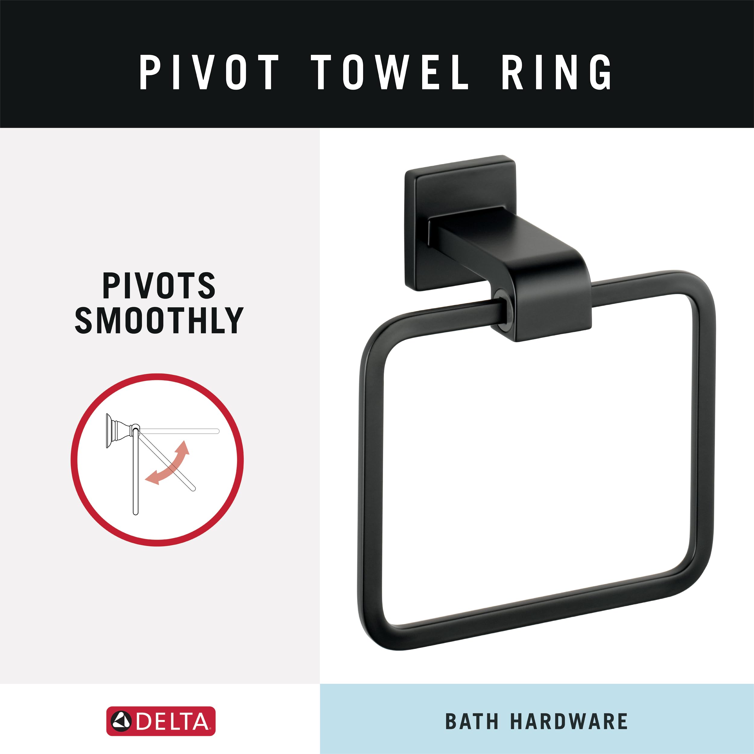 Delta 77546-Bl Ara Wall Mount Square Closed Towel Ring Bath Hardware Accessory In Matte Black
