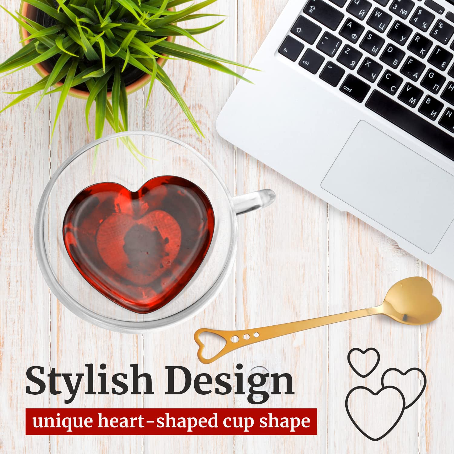 Heart Shaped Cup - Double Walled Insulated Glass Coffee Mug Or Tea Cup - Double Wall Glass 8Oz (240Ml) - Clear - Unique & Insula