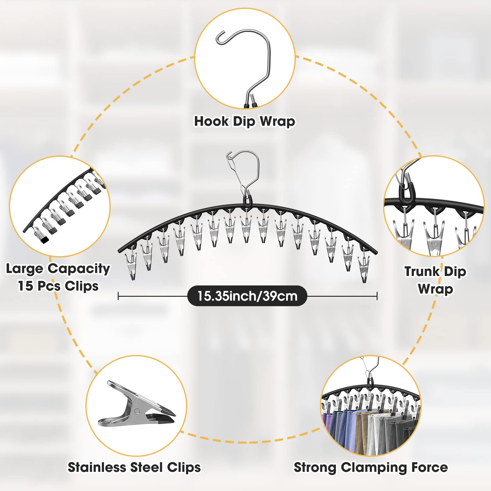 Upgrade Skirt Pants Hangers With Clips, Legging Organizer For Closet Hanging With 15 Cilps Holds 30 Leggings/Shorts/Jeans/Skirts
