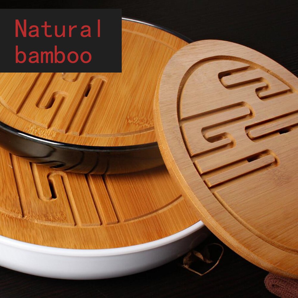 Hoobar Bamboo Kungfu Tea Tray Table Serving Tray Chinese Style Water Storage Gongfu Tea Tray (White 1)