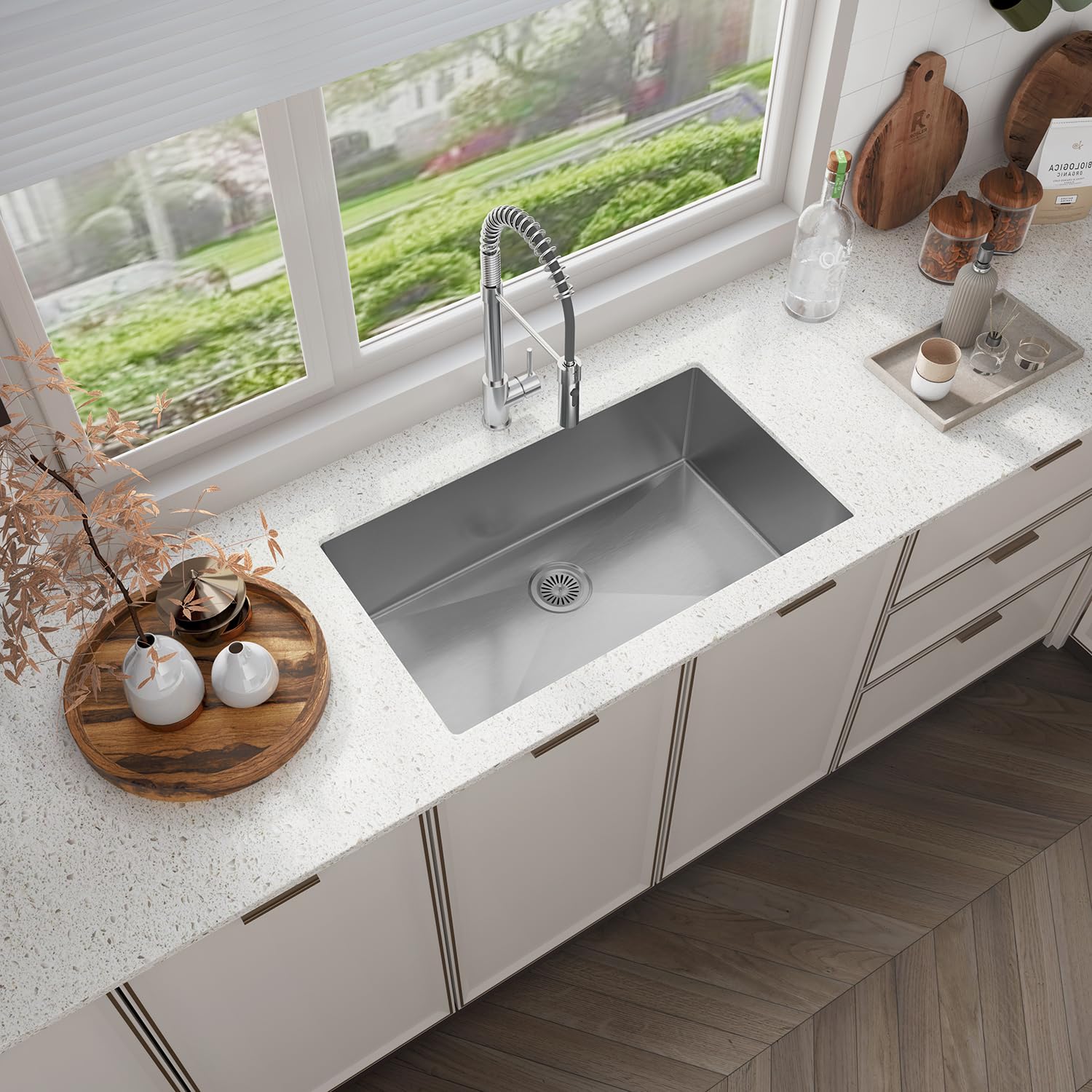 Sinber 32'' x 19'' x 10'' Undermount Single Bowl Kitchen Sink with 18 Gauge 304 Stainless Steel Satin Finish HU3219S-S (Sink Only)