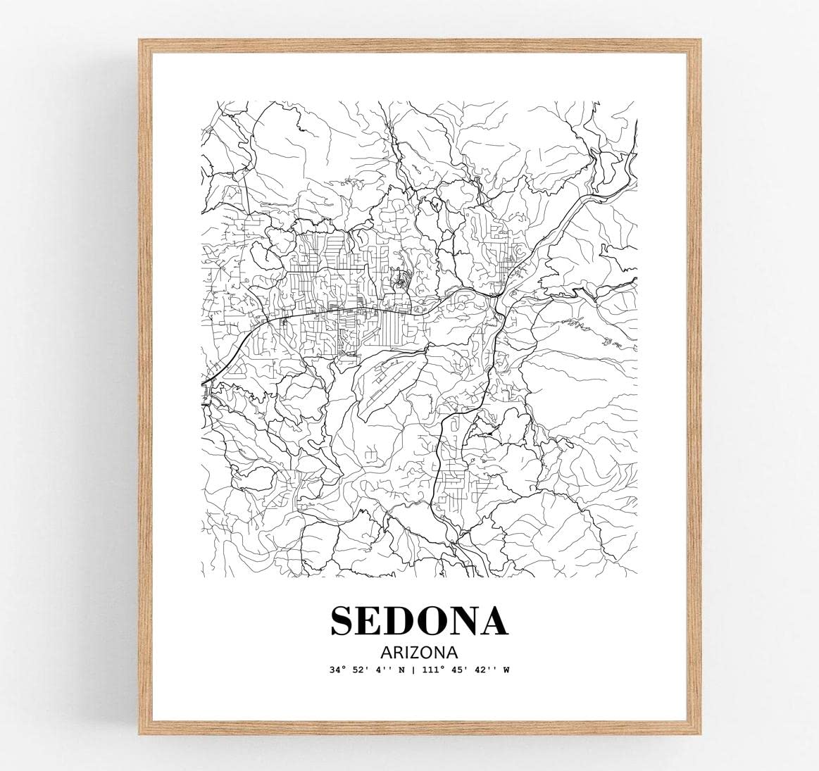 Eleville 11X14 Unframed Sedona Arizona City View Abstract Road Modern Map Art Print Poster Wall Office Home Decor Minimalist Lin
