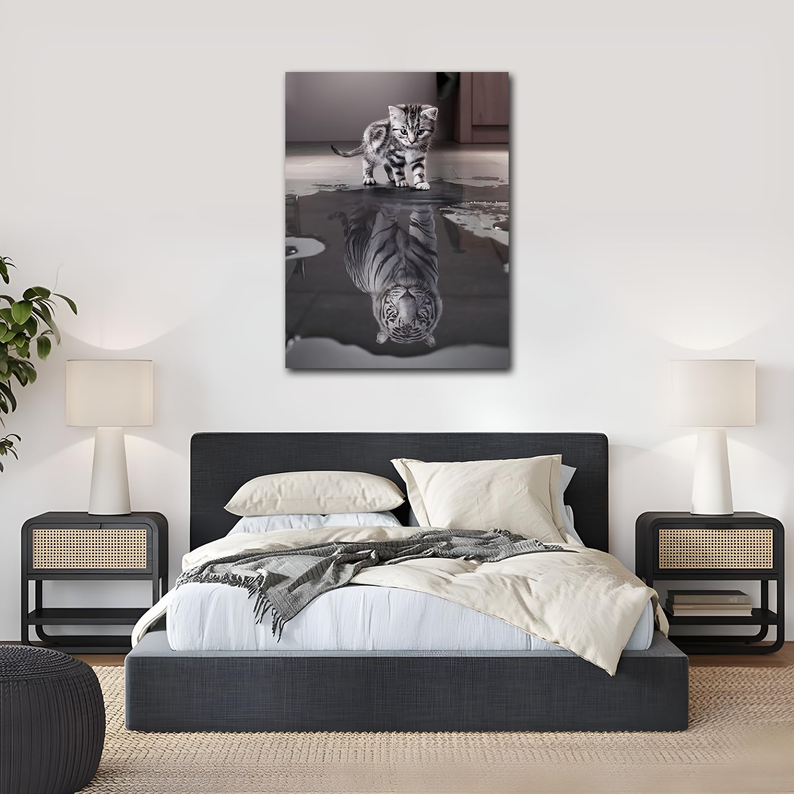 Pangoo Art Cat Wall Art, Mindset Is Everything Wall Art, Cute Canvas Wall Art With Frame, Cat Pictures Wall Decor For Office, Li