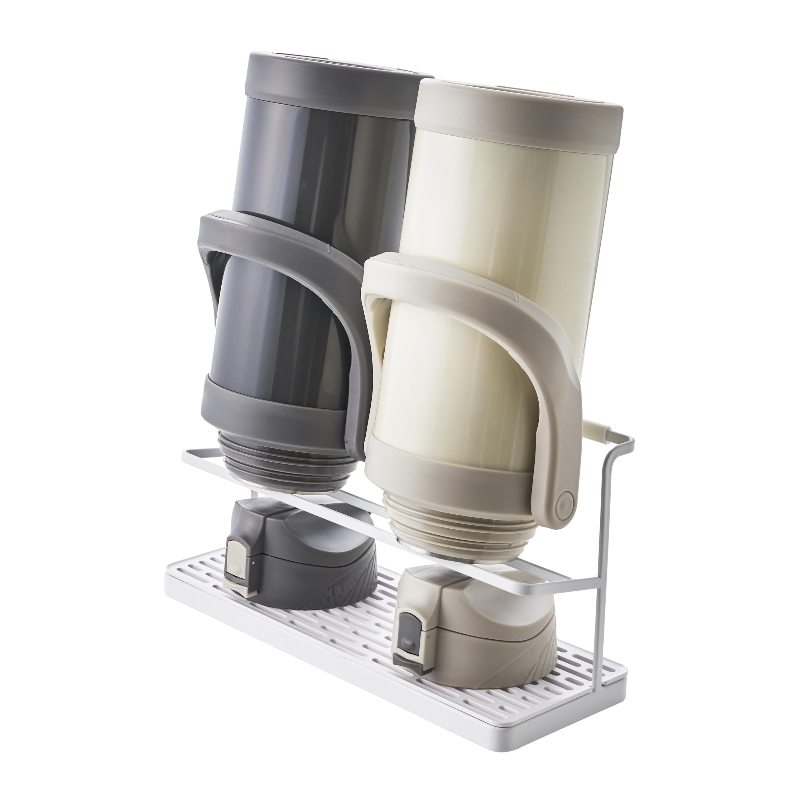 YAMAZAKI Home Countertop Two Tier Bottle Drying Rack, Wide Jug Storage Stand with Drainage Tray for Kitchen Counter for Glass Me