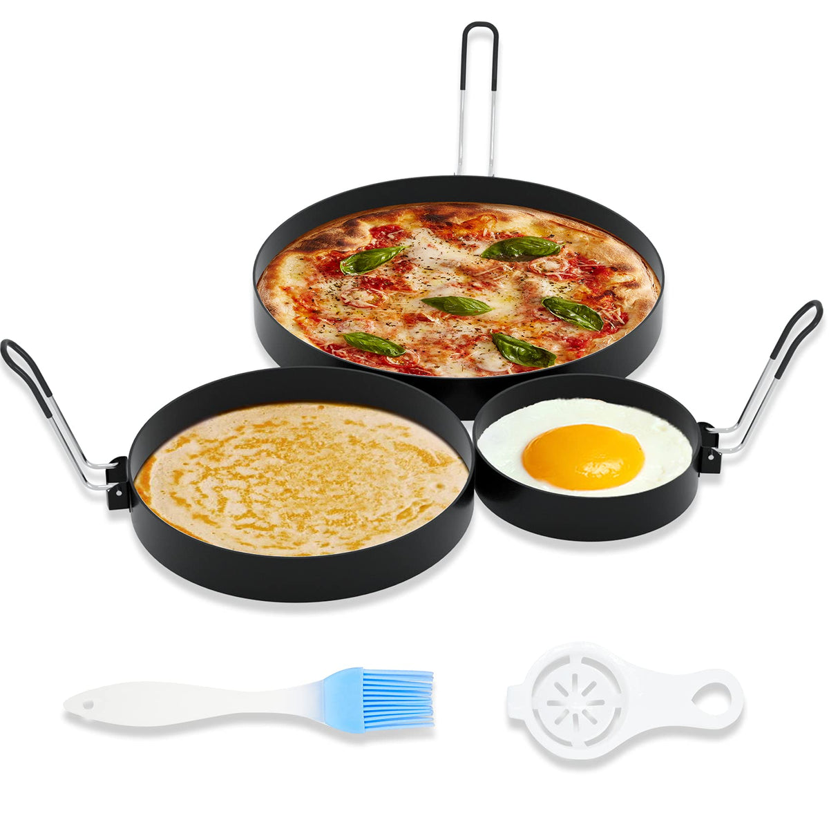 Ameupin 8'' Omelet Ring, 6'' Pancake Ring, 3.5'' Egg Ring For Griddle Frying Eggs (Upgrade Large 3 Pack Stainless Steel Non Stic
