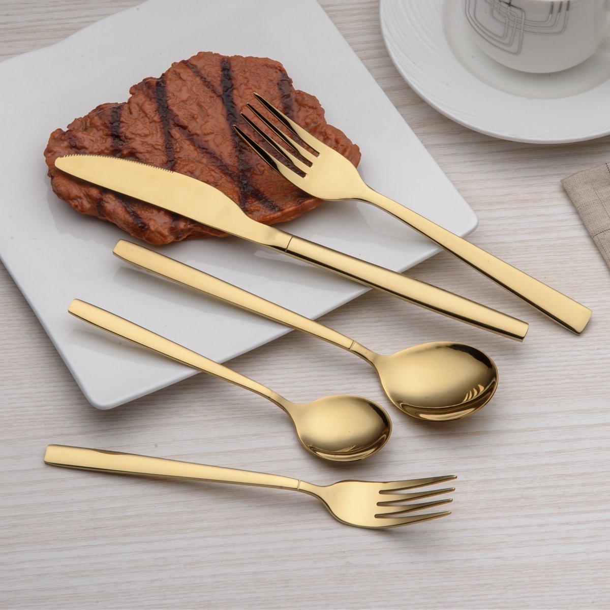 Berglander 20 Piece Titanium Gold Plated Stainless Steel Flatware Set, 20 Pieces Golden Silverware Set, Golden Cutlery Set, Serv